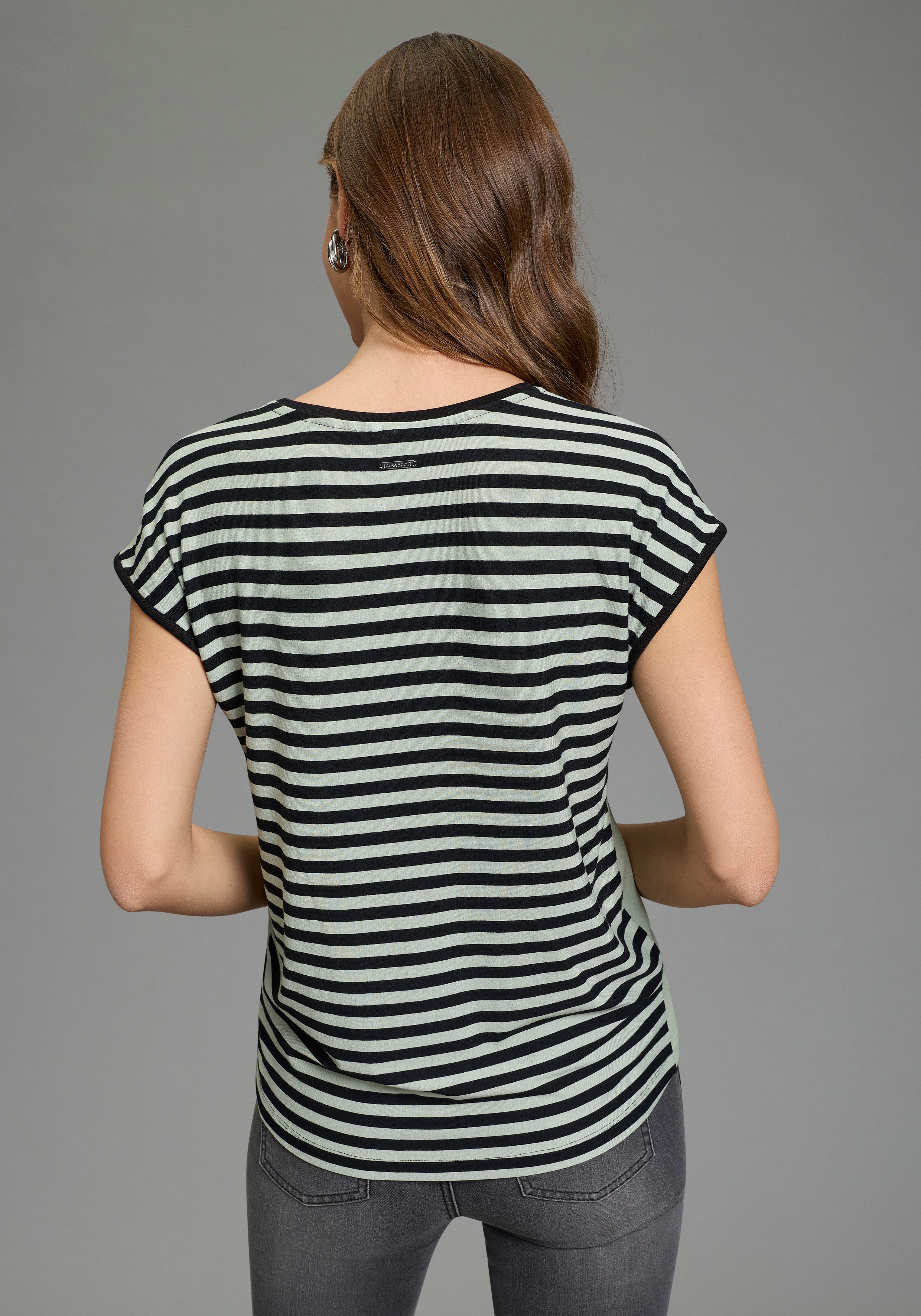 Laura Scott Shirtbluse Materialmix, hinten gestreifter Jersey vorne gemusterter Bluseneinsatz