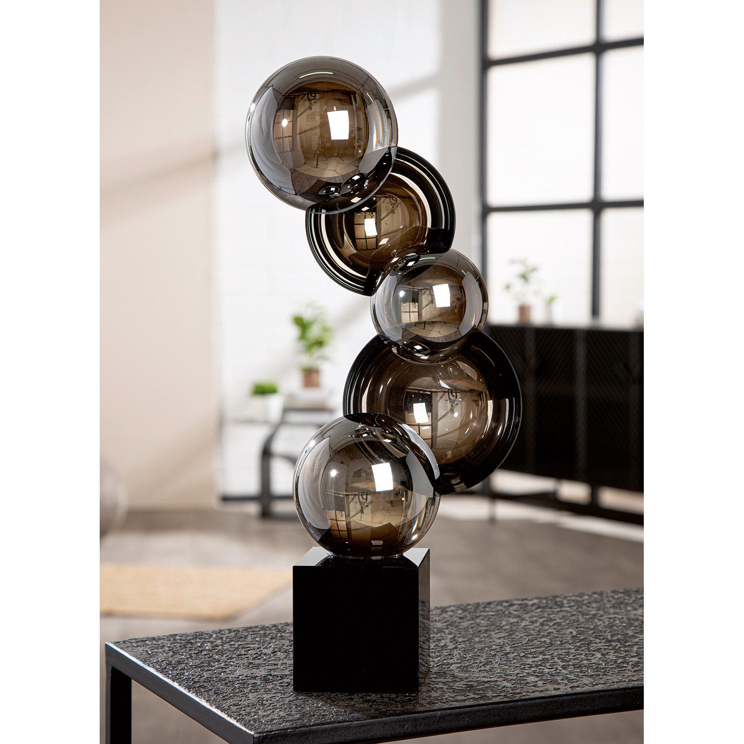 GILDE Skulptur RONDO Skulptur - schwarz, weiß - Glas - Höhe 39cm x Breite 19,5cm (1x Skulptur, Figur - Wohnaccessoires), moderne Skulptur - Deko - Schlafzimmer - Wohnzimmer
