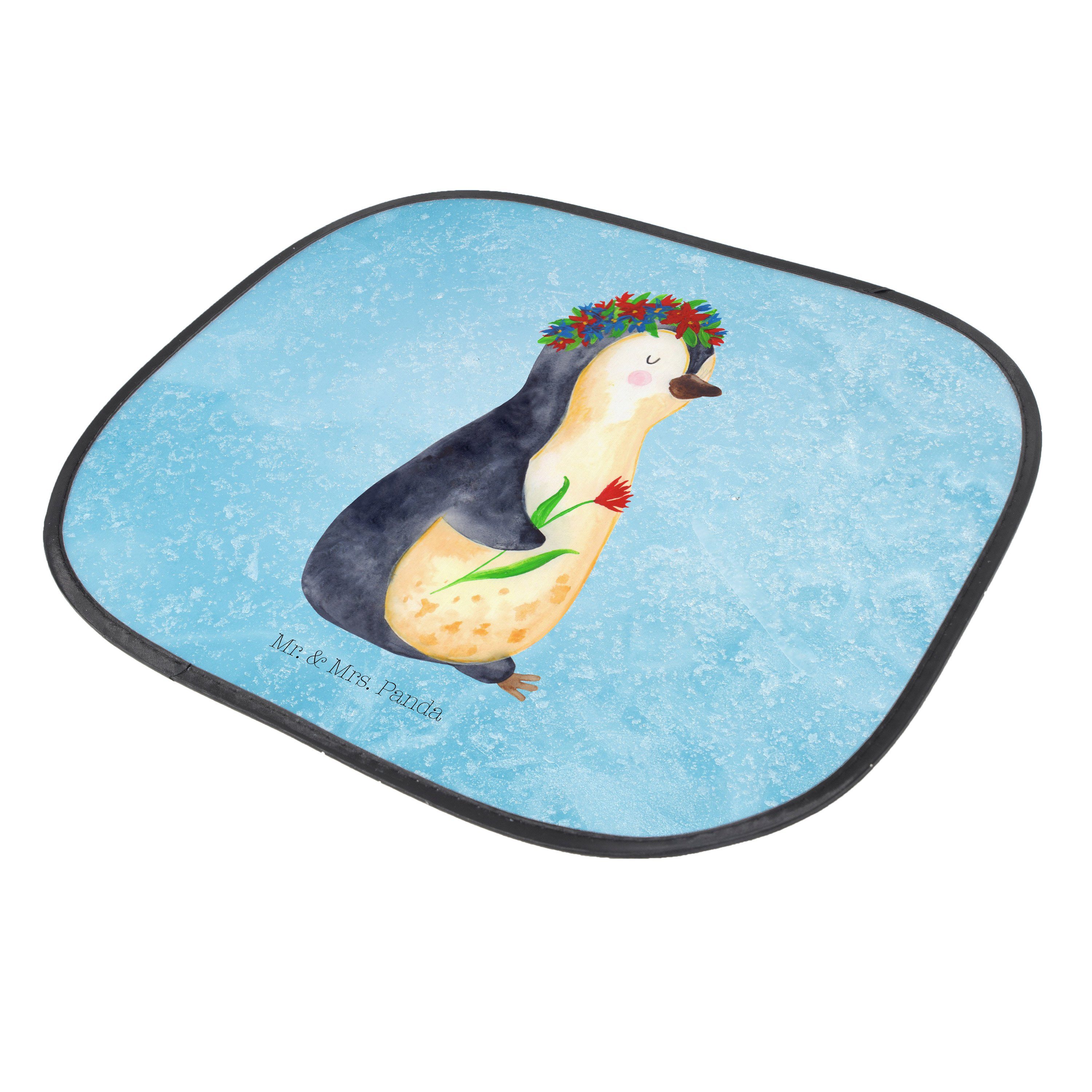 Sonnenschutz Pinguin Blumenkranz - Eisblau - Seidenmatt & Sonnenschutzfolie, Mr. Geschenk, Mrs. Sonnensc, Panda