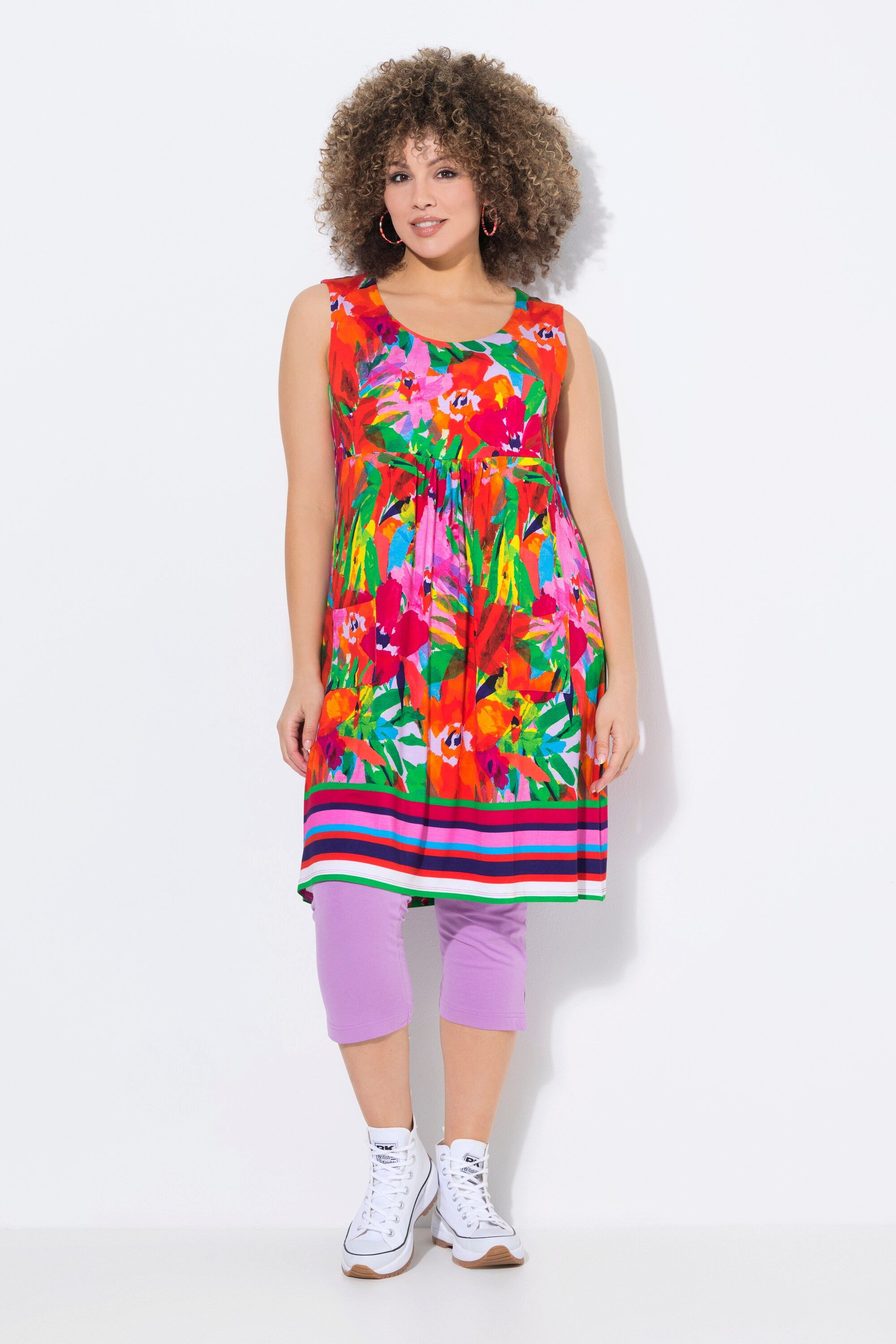 Minikleid Jerseykleid bedruckt A-Linie Rundhals ärmellos