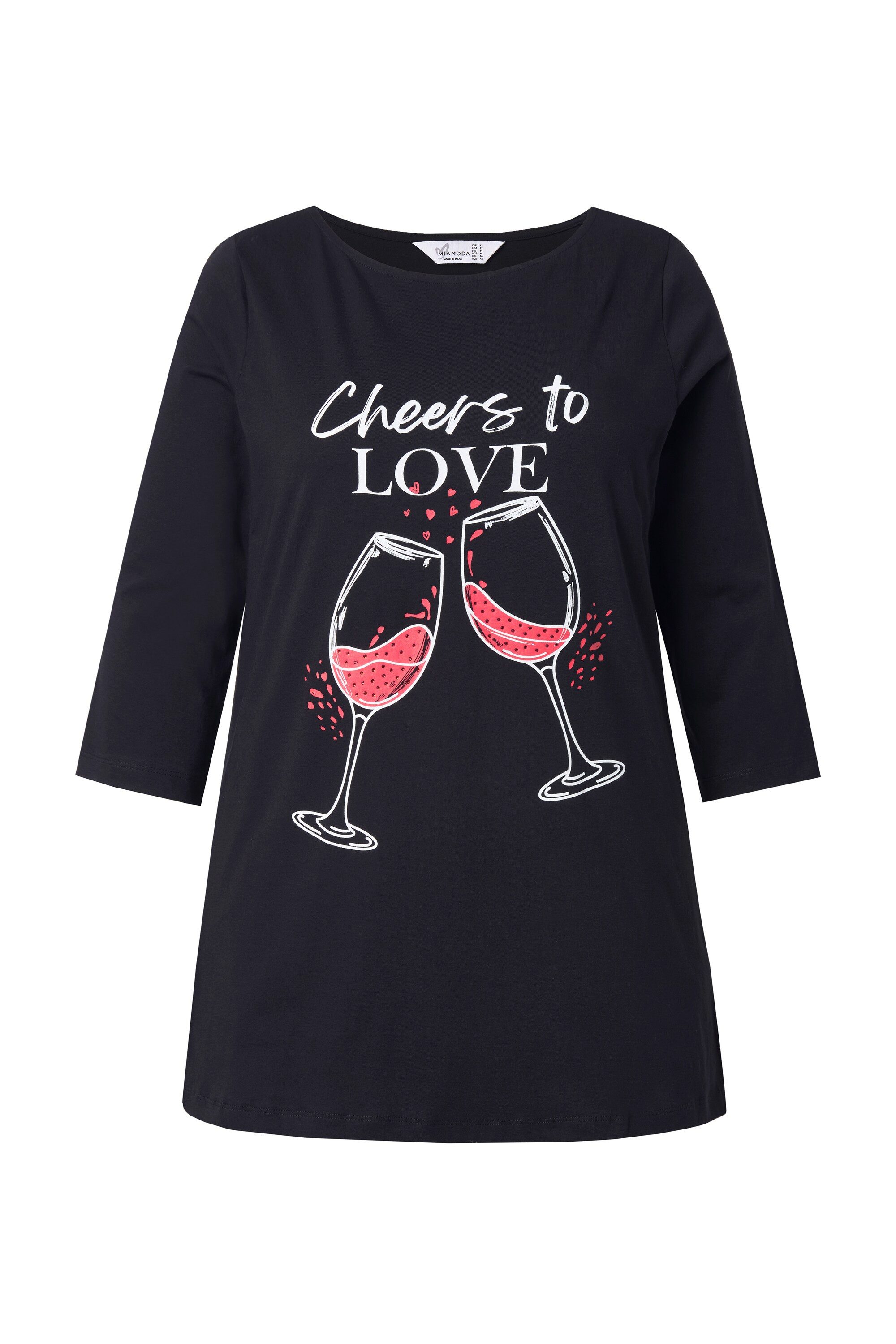 T-Shirt T-Shirt A-Linie Weinglas-Motiv mit Schriftzug