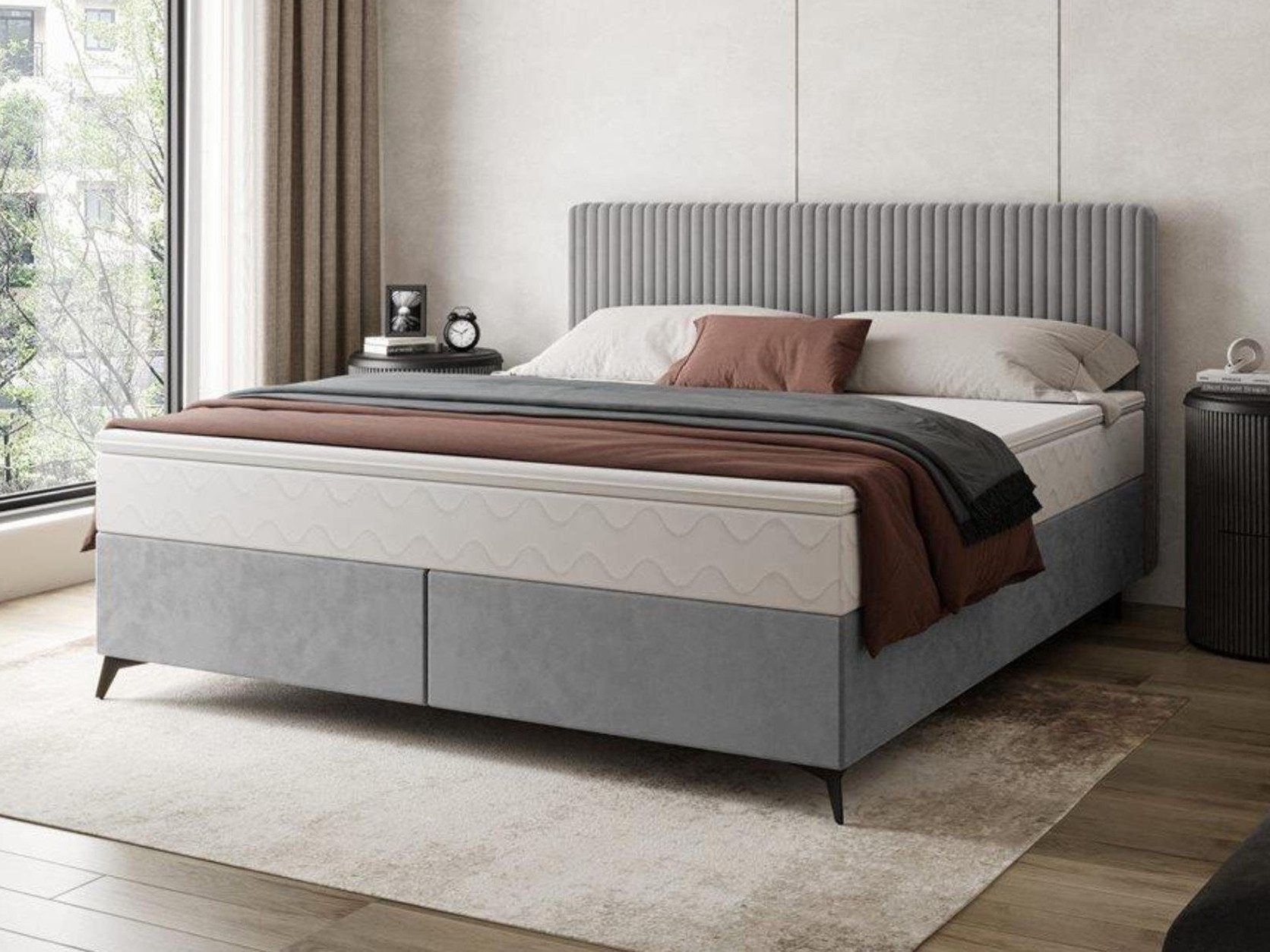 Beautysofa Bett Wave (Polsterbett 140 / 160 / 180 cm, Doppelbett mit Matrtatze und Topper), Holzrahmen