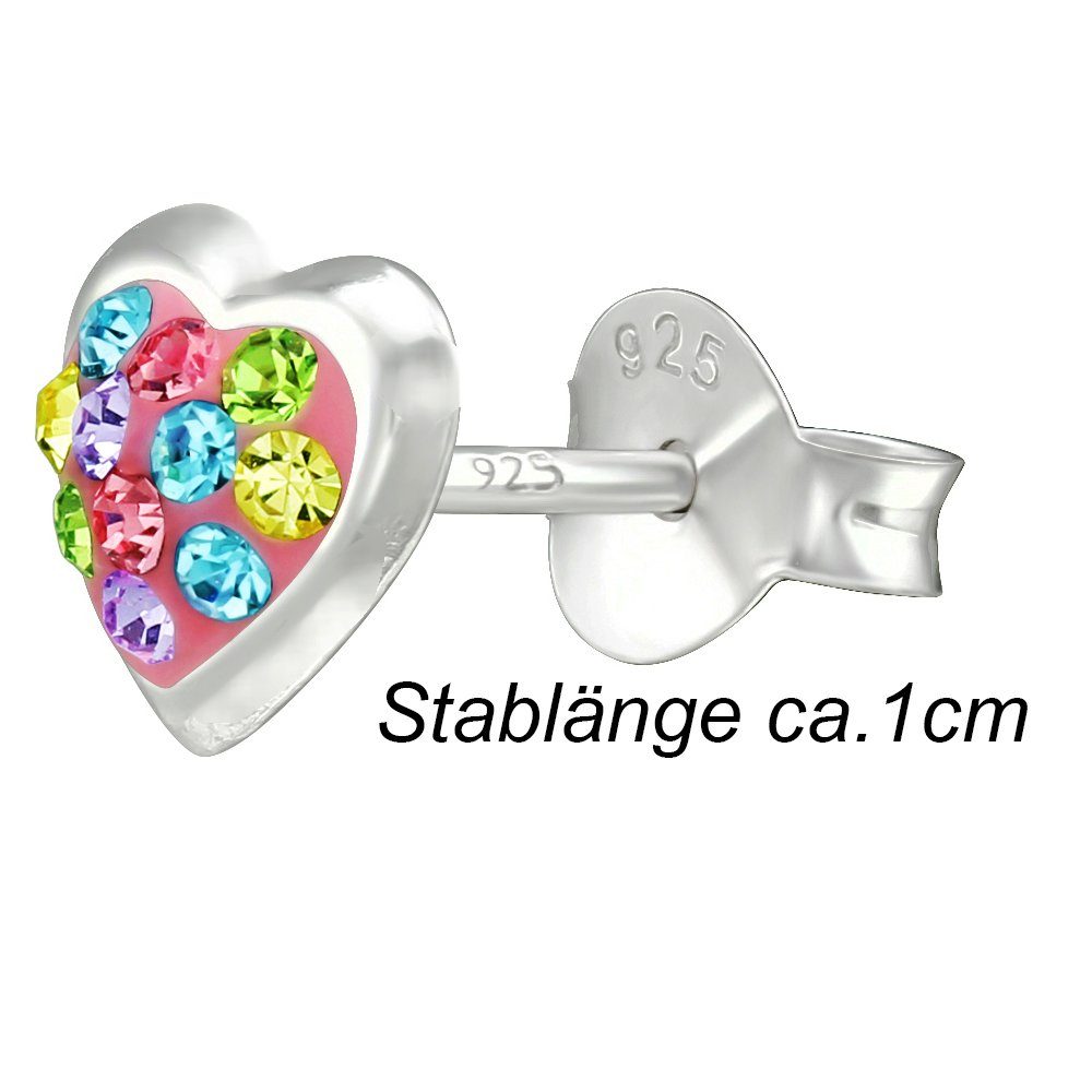 Kristalle Limana Ohrstecker-Set Ohrringe bunt Zirkonia Sterling echt Einhorn Ohrstecker 925 Pferde Herz, Silber