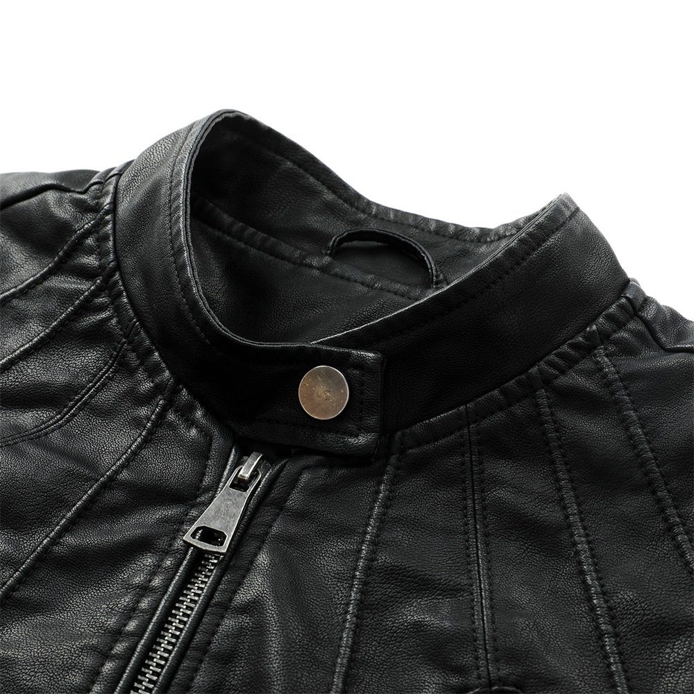 Allthemen Lederjacke Herren Bikerjacke aus Kunstleder