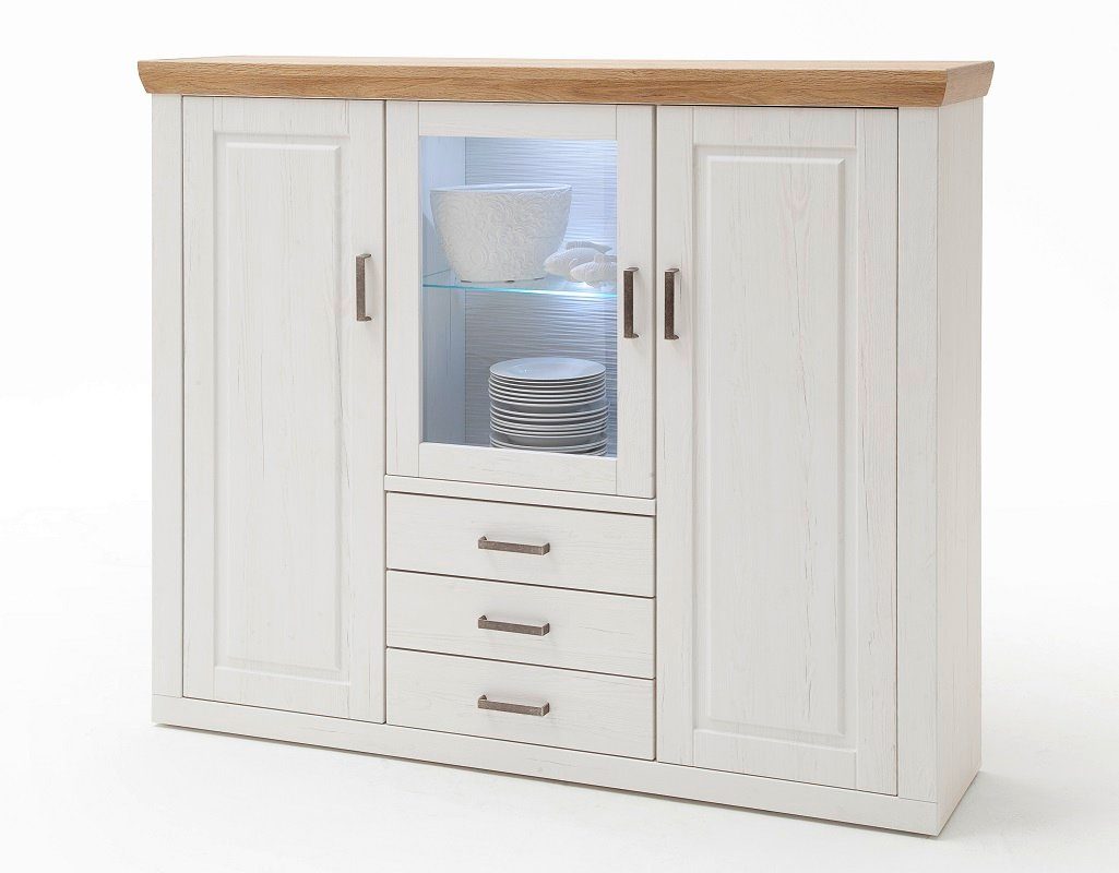 MCA furniture Vitrine Highboard II Brixen, Landhaus modern, Pinie Aurelio / Grandson Oak