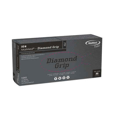 MaiMed Einweghandschuhe Maimed Diamond Grip Nitril Einmal-Schutzhandschuh Schwarz 50 Stück