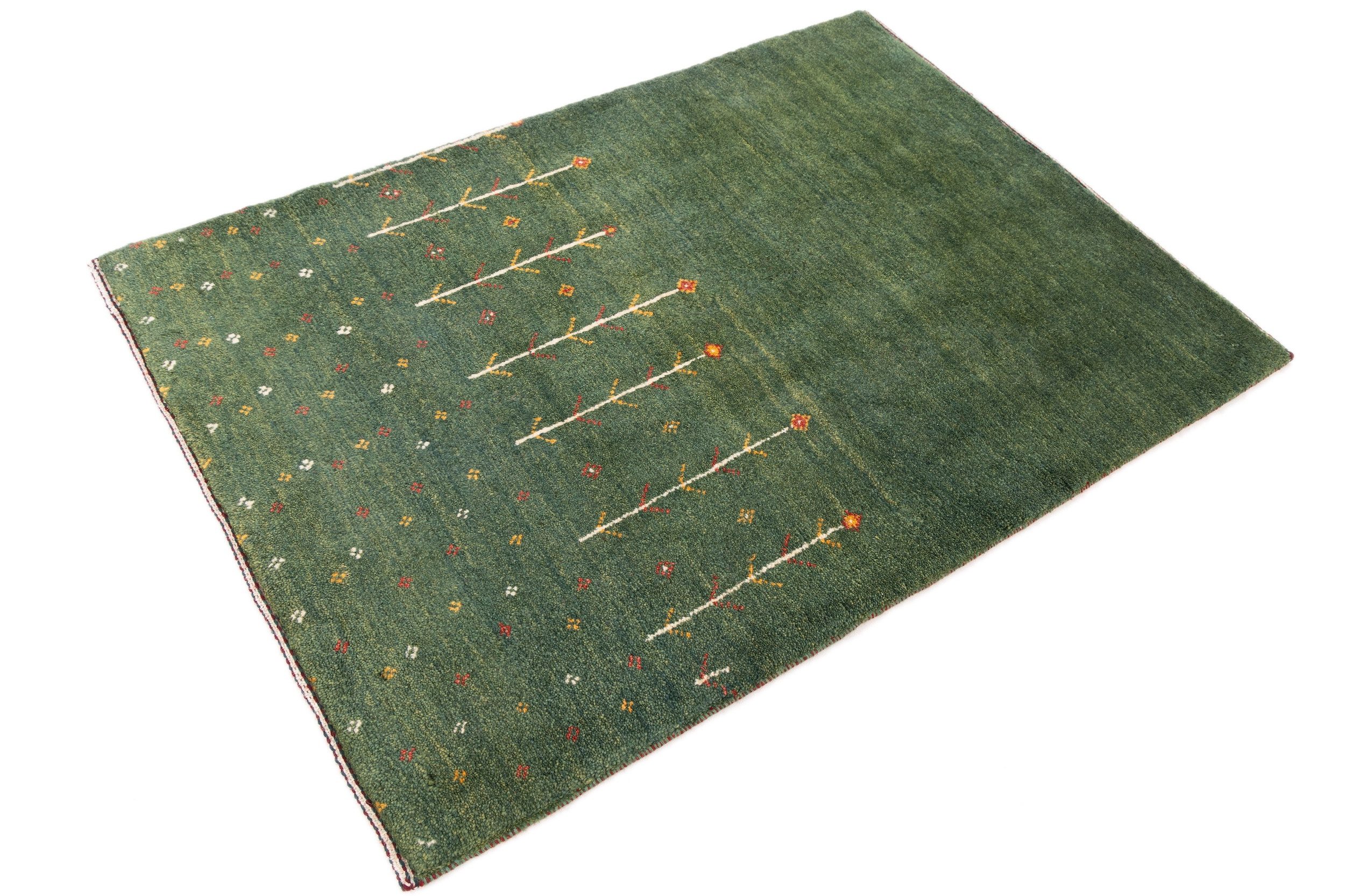 CABBEL Wollteppich Premium Perser Gabbeh Teppich Grün 82x117 cm, Rechteckig, Höhe: 20 mm, Handgeknüpftes Unikat aus 100% Wolle – langlebig und natürlich