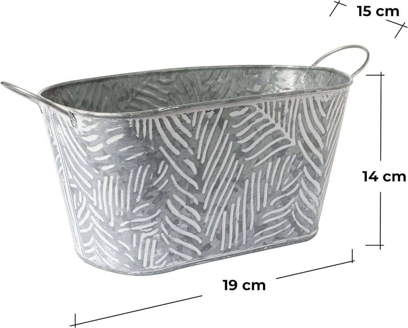 Thumbnail - 2friends Pflanzschale Blumentöpfe aus verzinktem Stahl 2er Set, einzigartigr 3D-Oberflächenstruktur im Palmwedel-Stil