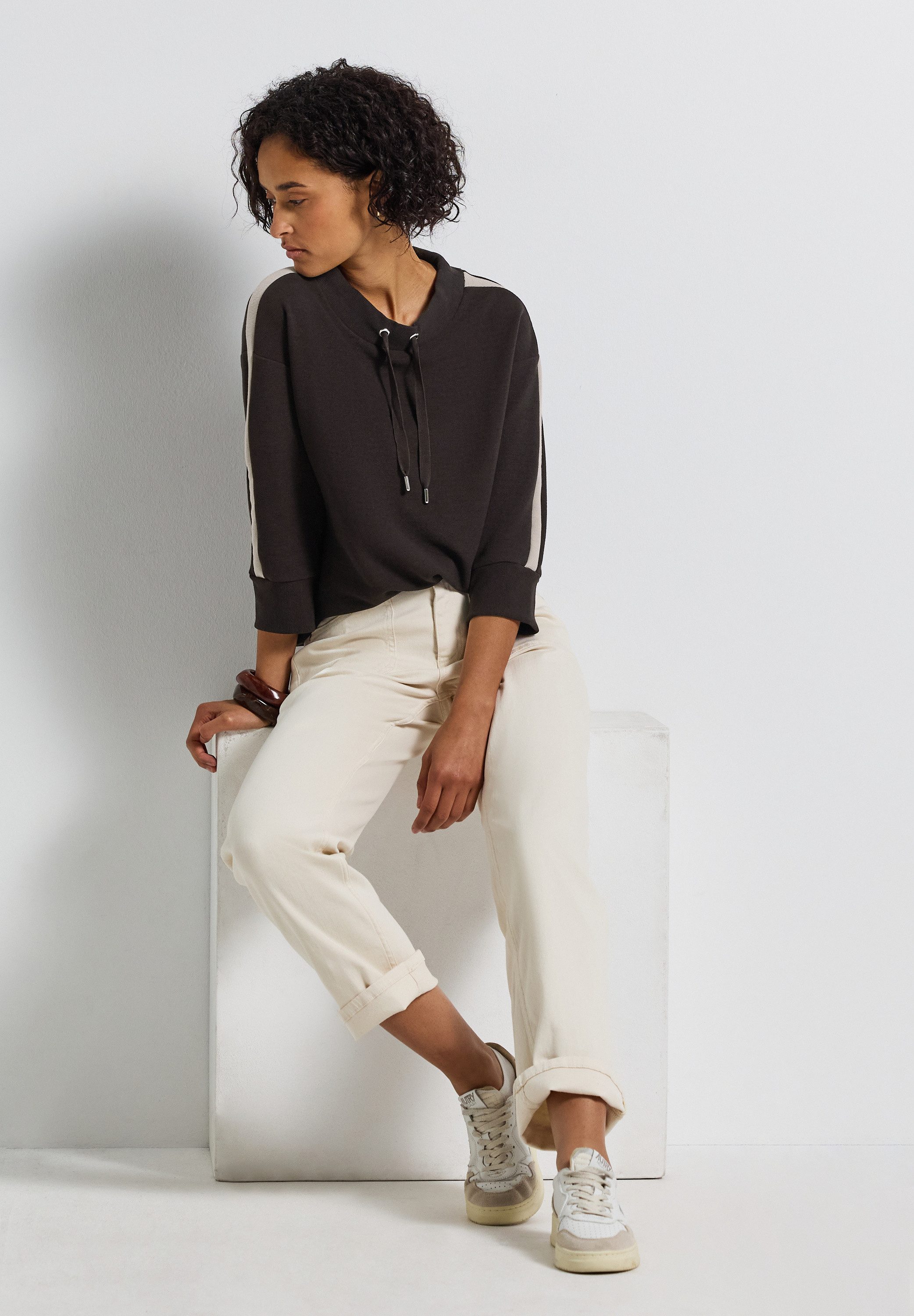 STREET ONE Kapuzensweatshirt Ottoman Shirt mit Tape