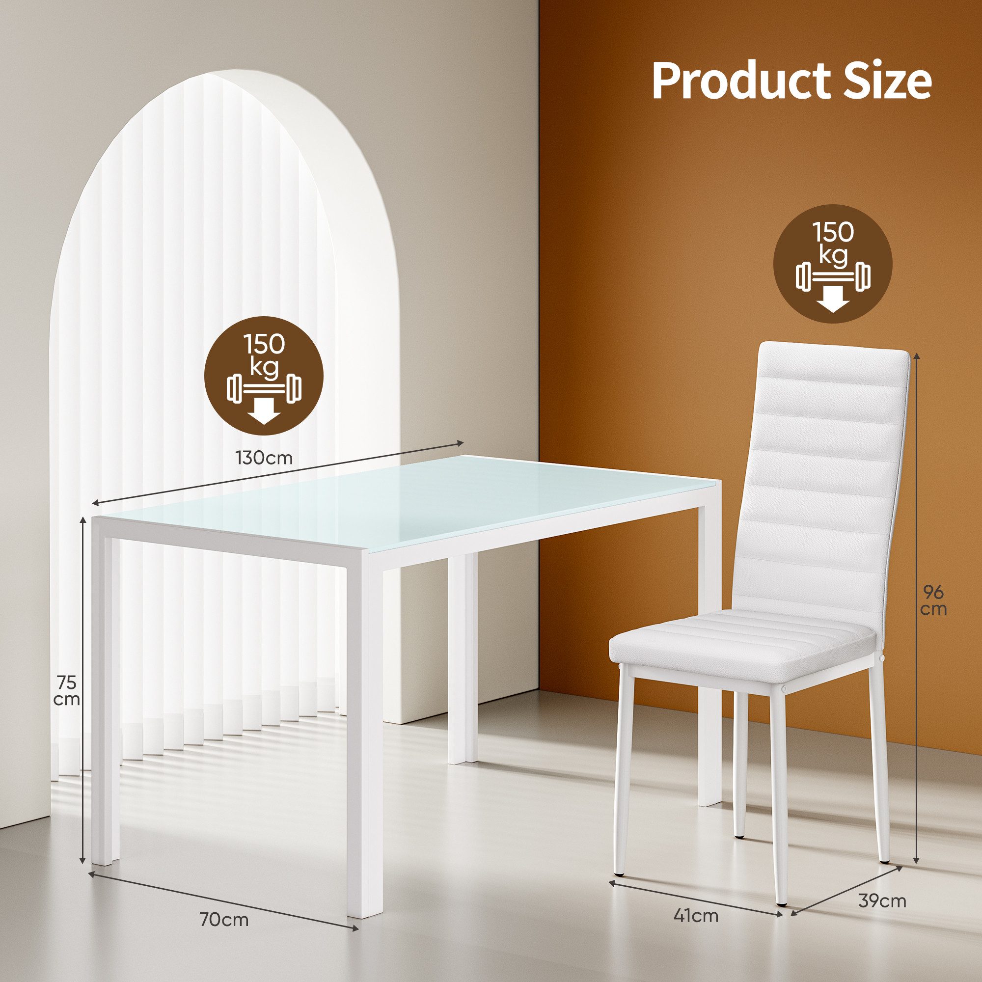 Bealife Essgruppe,7-tlg(Esstisch und 6 stühlen), Küchentisch, Tischplatte aus glas