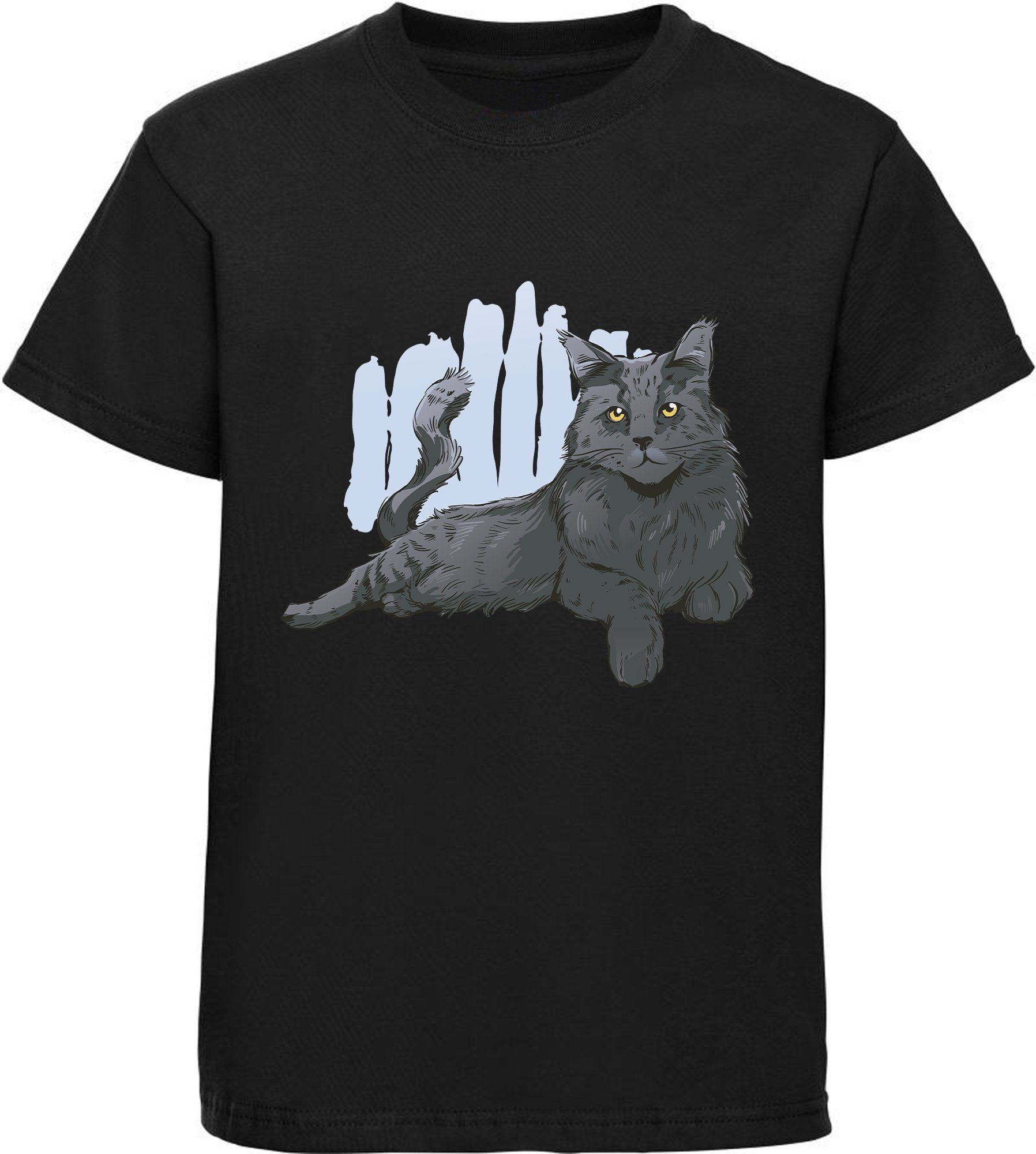MyDesign24 Print-Shirt bedrucktes Mädchen T-Shirt mit liegender schwarzer Katze 100% Baumwolle mit Katzen Aufdruck, weiß, schwarz, rot, rosa, i108