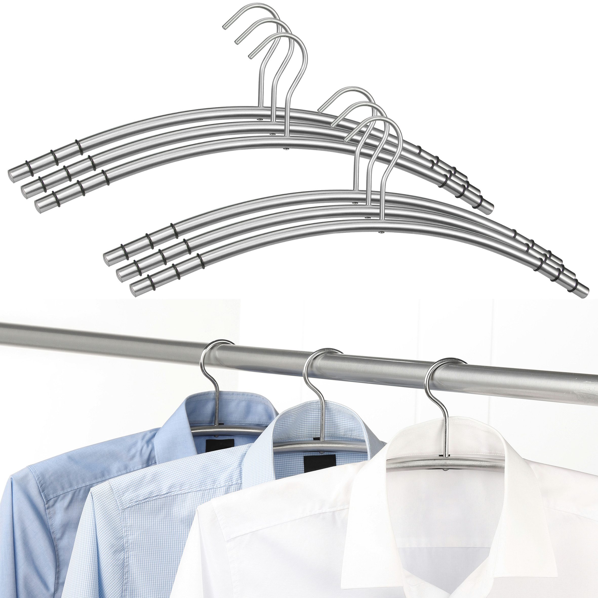 Haushalt International Kleiderbügel Garderobenbügel Metallbügel 48cm Edelstahl 6er Set, (Set, 6-tlg), Hochwertig, Garderobe, Silikonringe, Anti-Rutsch