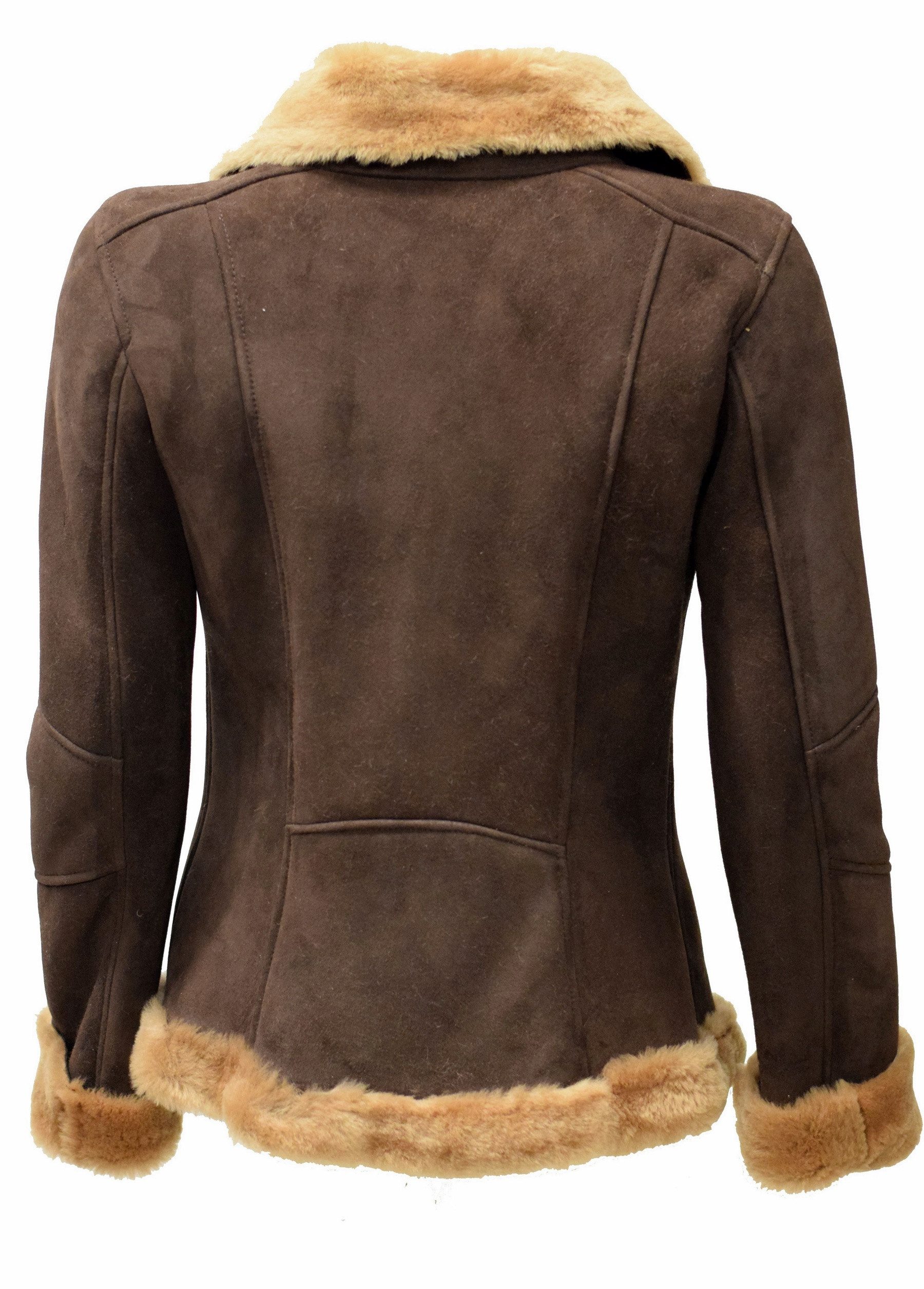 Zimmert Leather Lederjacke Agatha Lammfelljacke Braun Nuss Cognac Reverskragen Felljacke