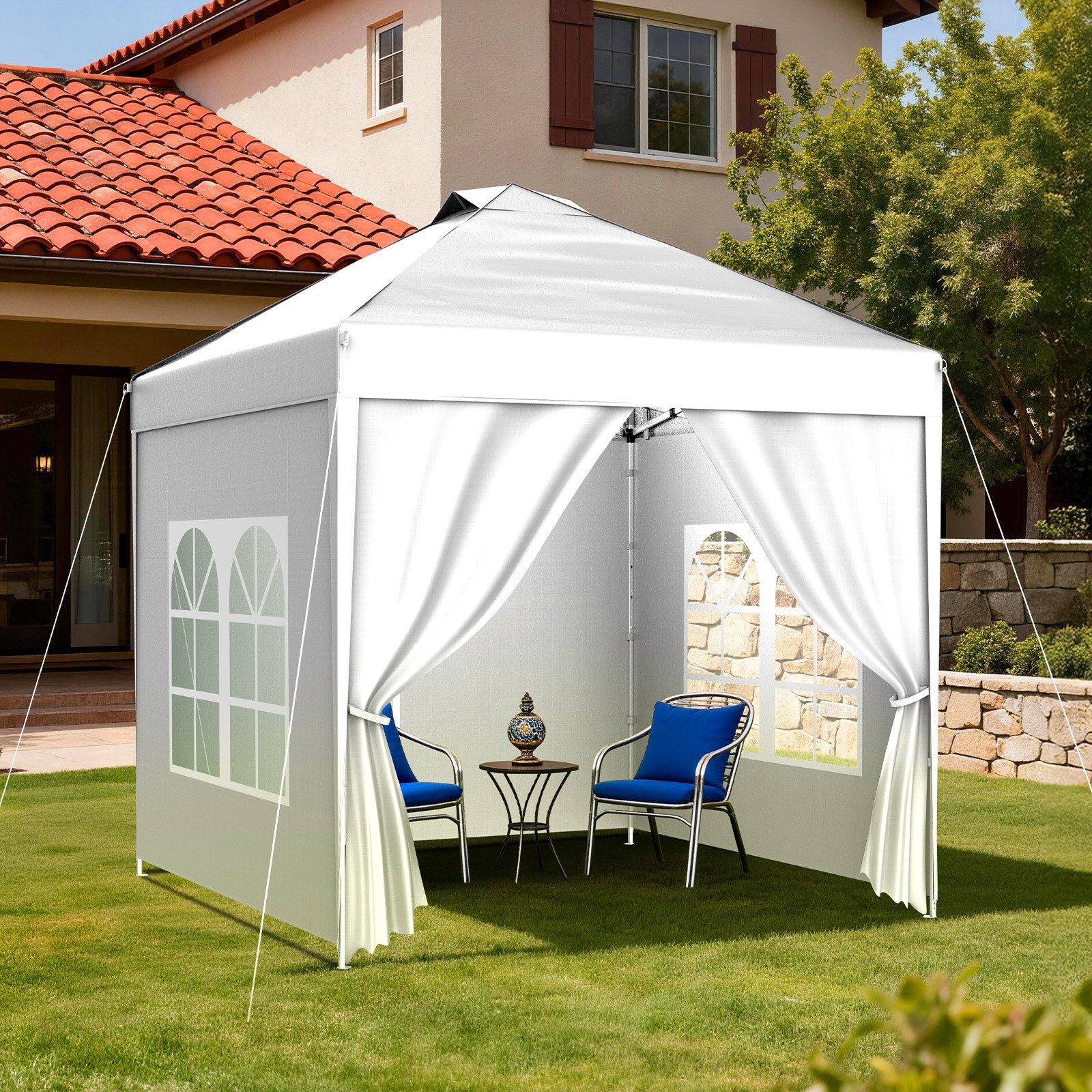 Huracan Faltpavillon Gartenpavillon 2,5x2,5m / 3x3m mit 4 abnehmbaren Seitenwänden, mit 4 Seitenteilen, PU1500mm wasserdicht, 3-fach höhenverstellbar Pop Up Pavillon