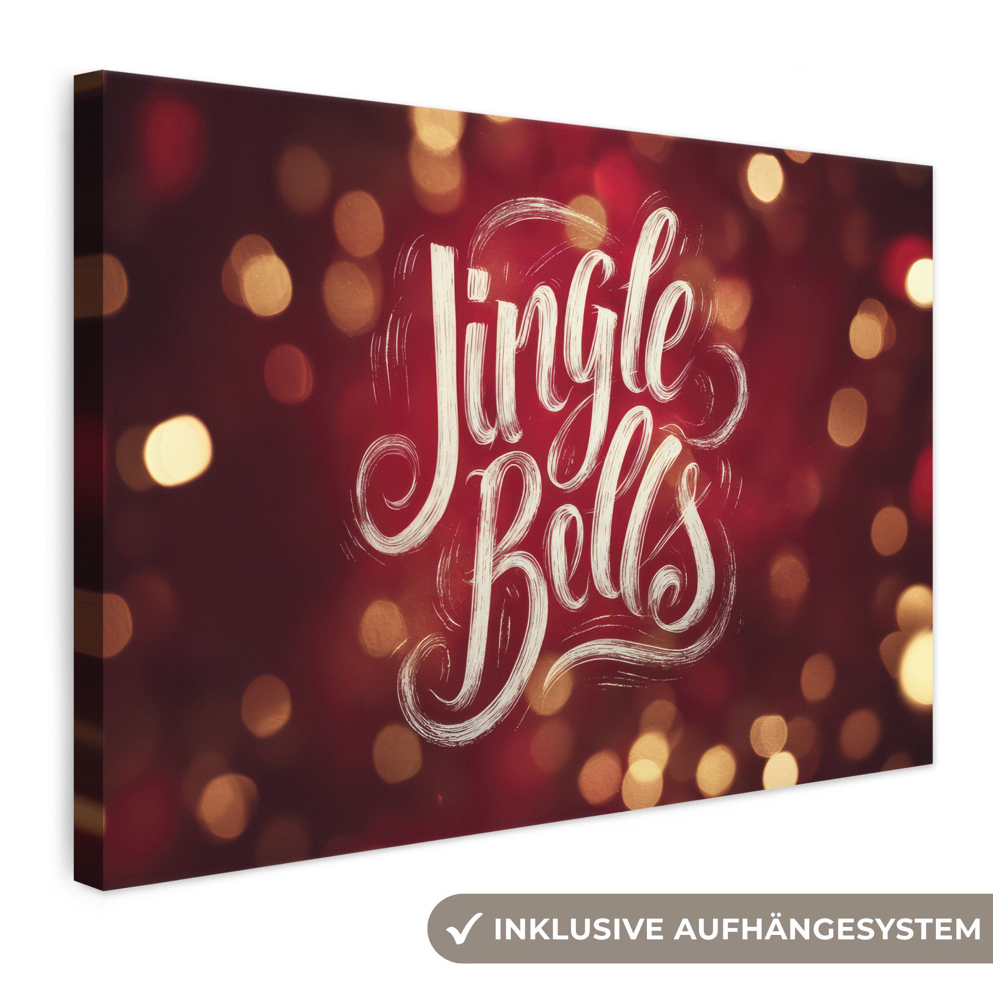 OneMillionCanvasses® Leinwandbild Jingle - Bells - Weihnachten - Rot, Fotodruck (1 St), Leinwand Bilder Klein, Wand Dekoration Aesthetic 30x20 cm