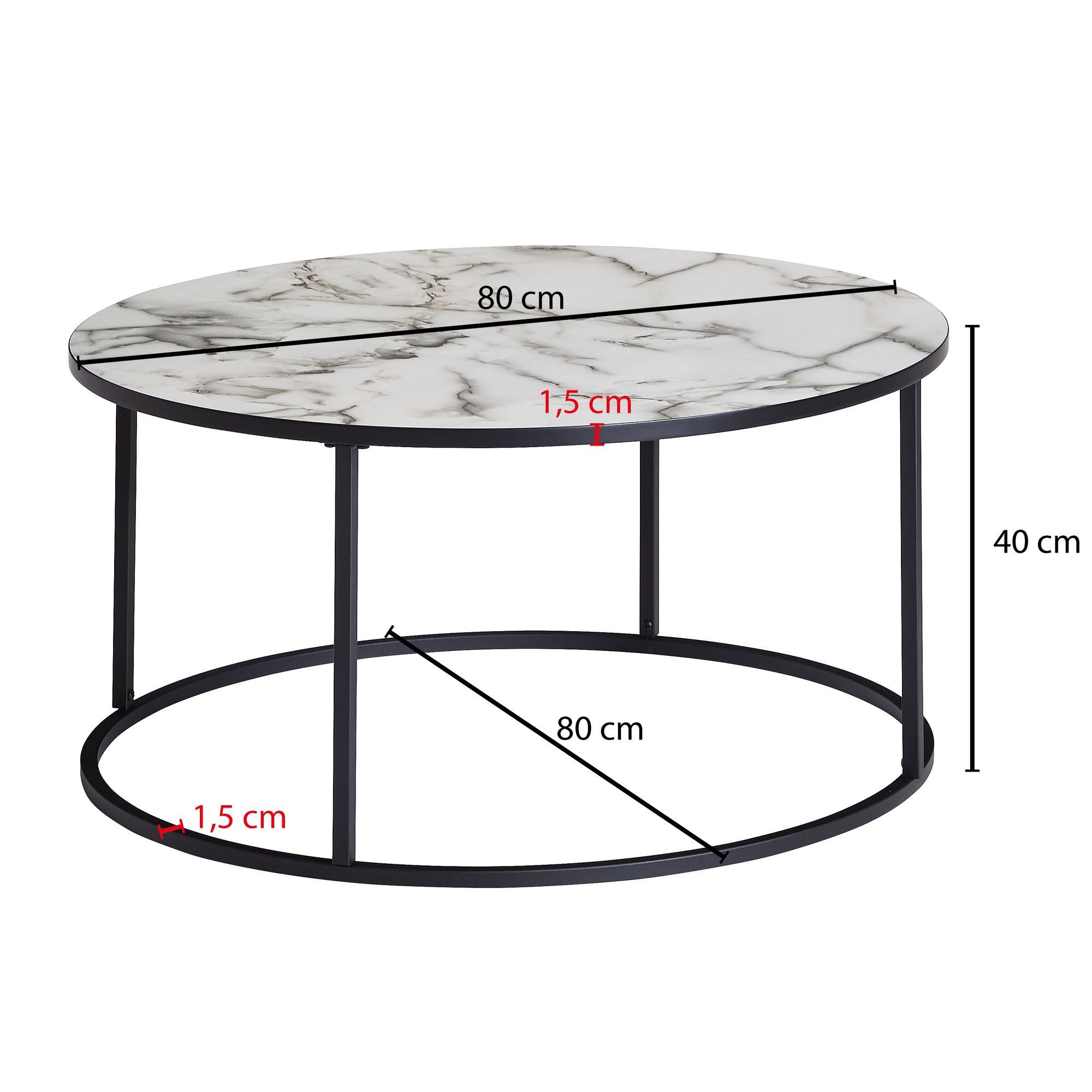 FINEBUY Couchtisch FB59952 Rund Ø 80 cm Wohnzimmertisch Weiß Marmor Optik Sofatisch (80x40x80 cm Marmor Optik Weiß, Sofatisch Rund), Wohnzimmertisch mit Metall-Gestell, Kaffeetisch. € 79,95