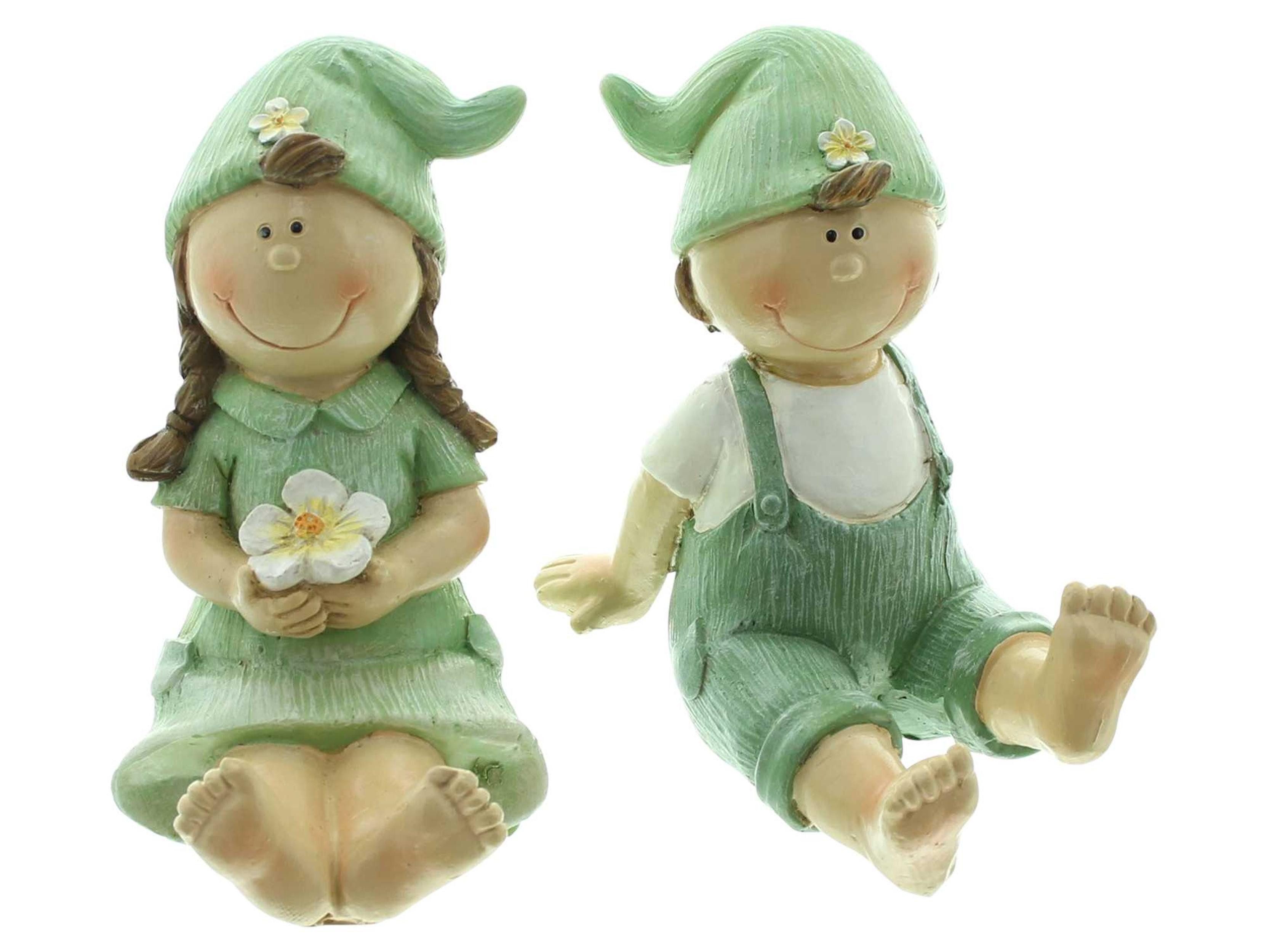 Dekofigur 2x Dekofigur Frühling Junge & Mädchen Polyresin – Gartendeko