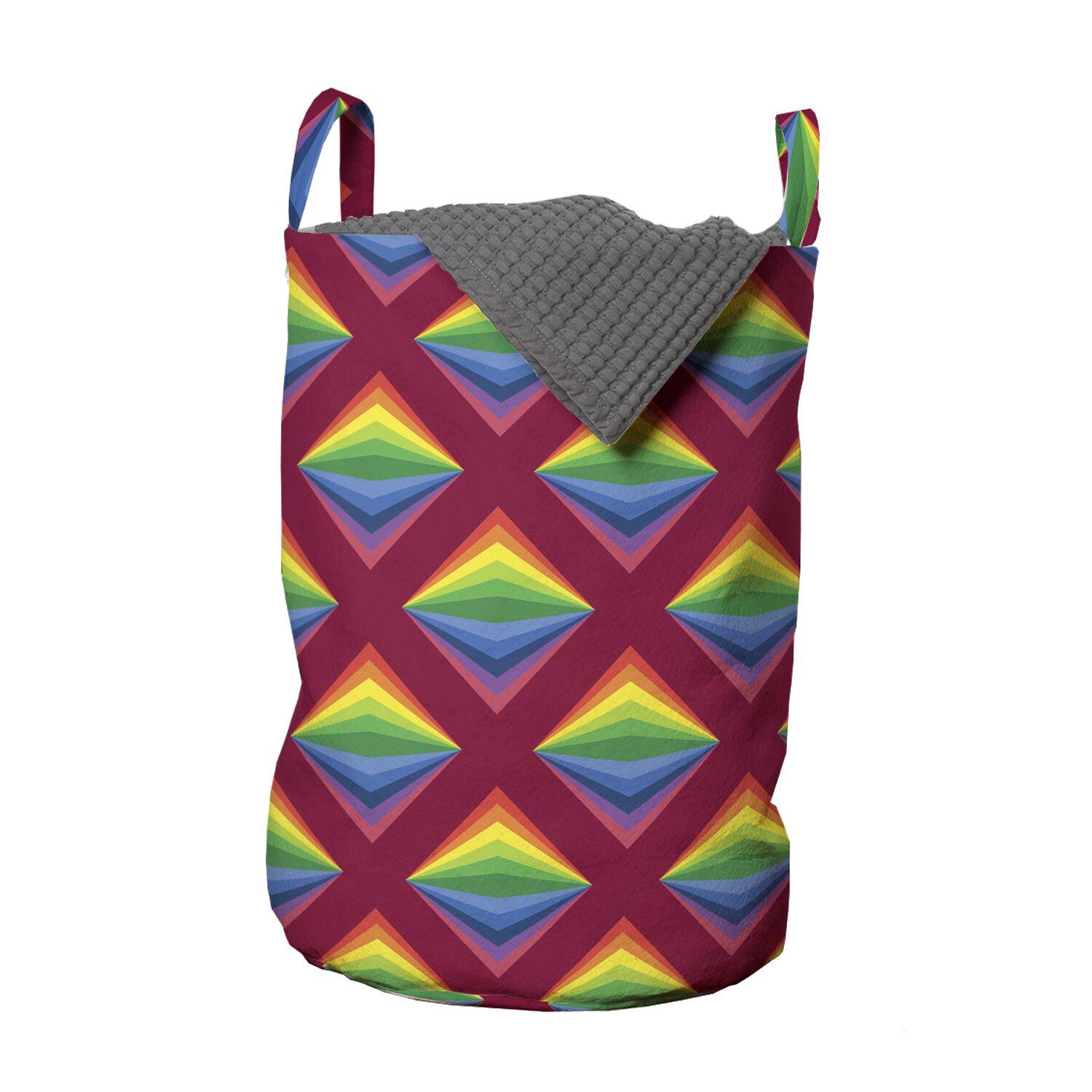 Abakuhaus Wäschesäckchen Wäschekorb mit Griffen Kordelzugverschluss für Waschsalons, geometrische Rhombus Energetische Regenbogen