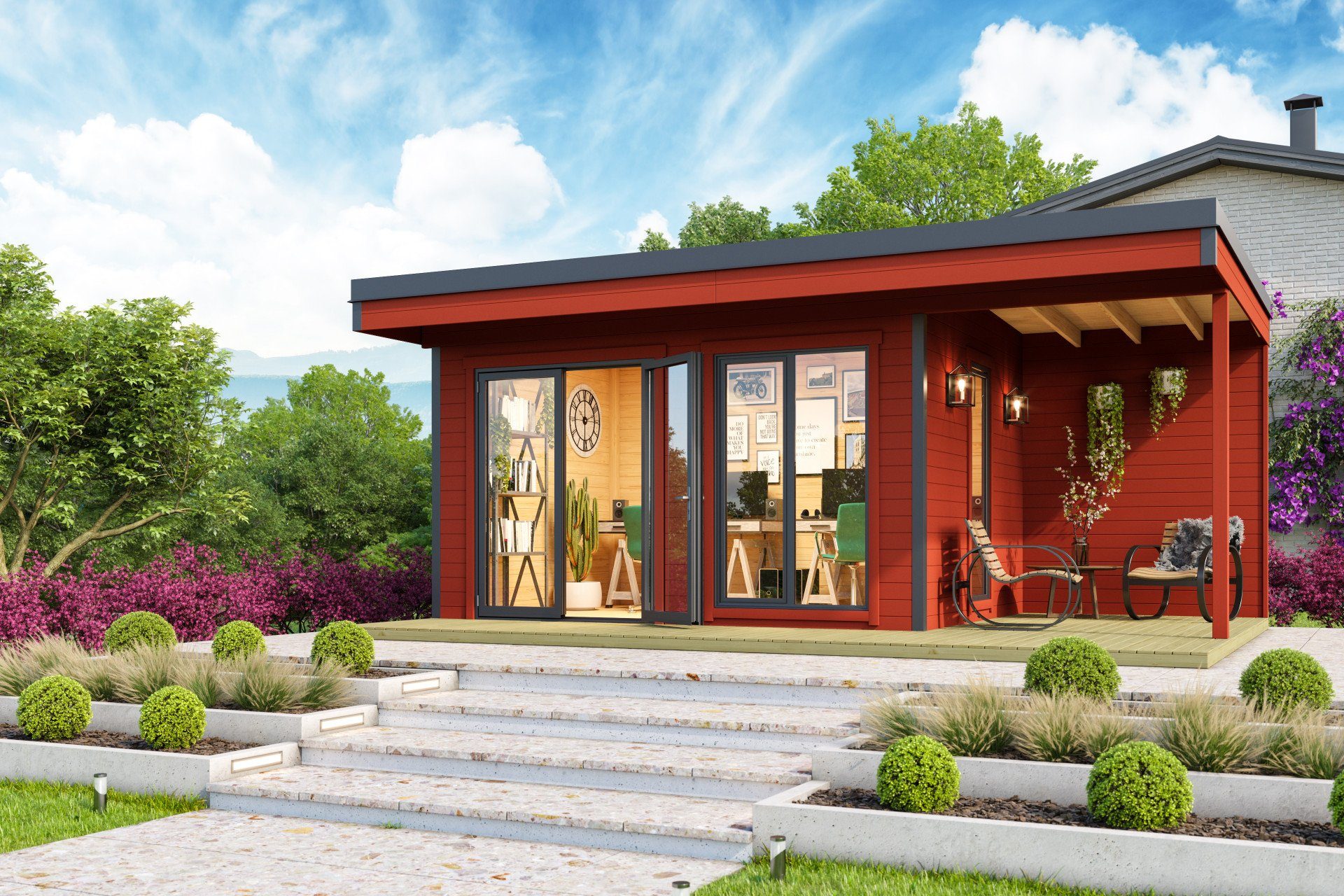 LASITA MAJA Gartenhaus Flachdach 6x4m Holz Domeo 7, BxT: 400x300 cm, mit Anbau, ohne Dacheindeckung