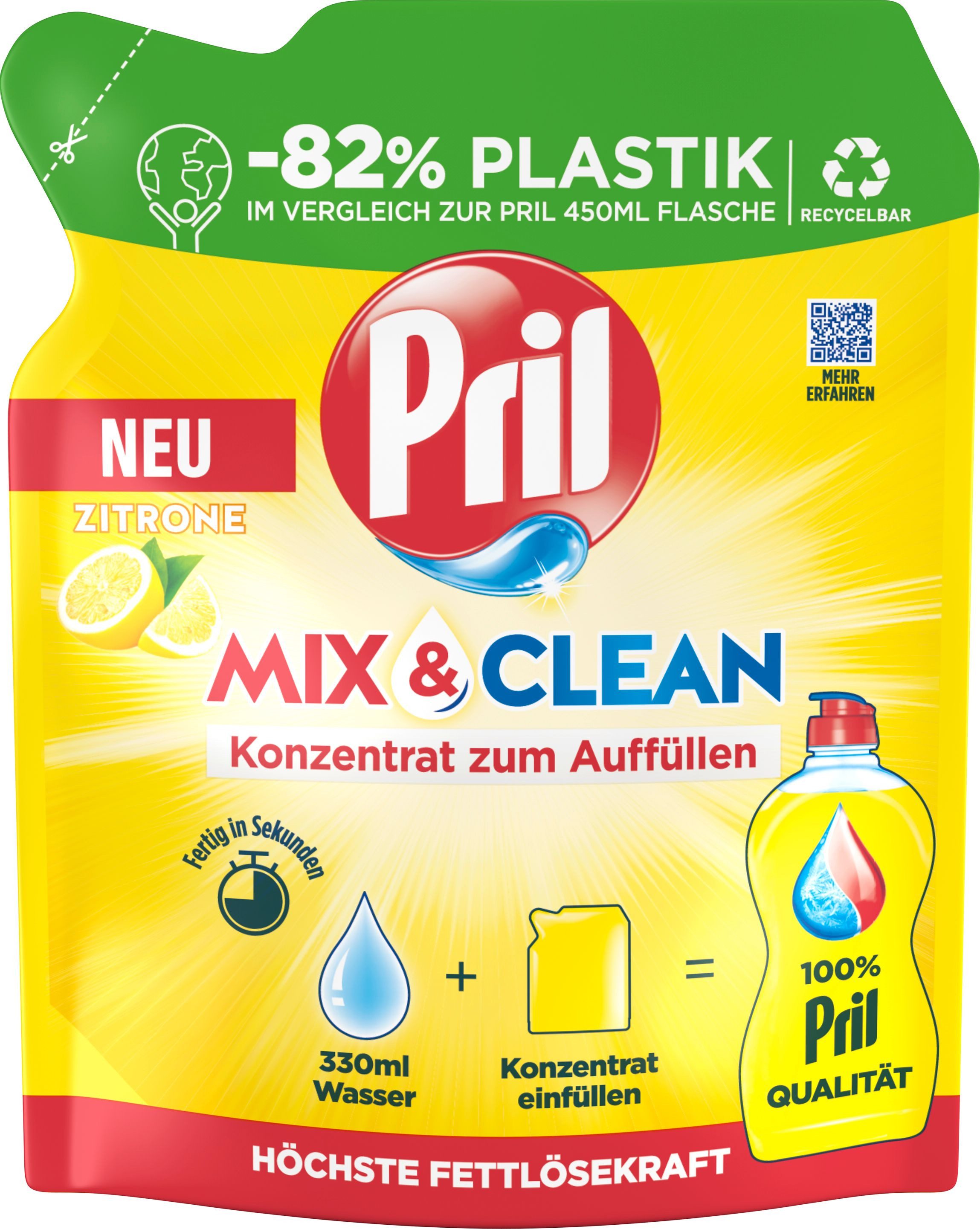 PRIL Original Konzentrat Mix & Clean Zitrone 120 ml Geschirrspülmittel (1-St. Spülmittelkonzentrat zum Auffüllen für -82% weniger Plastik)