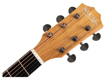 Rocktile Westerngitarre WSC-100C NT Akustikgitarre Starter Set, Starter Set, inkl. Tasche, Plektren, Ersatz-Saiten, Stimmpfeife & Gitarrenschule, Concert mit Cutaway - Boden & Zarge: Mahagoni