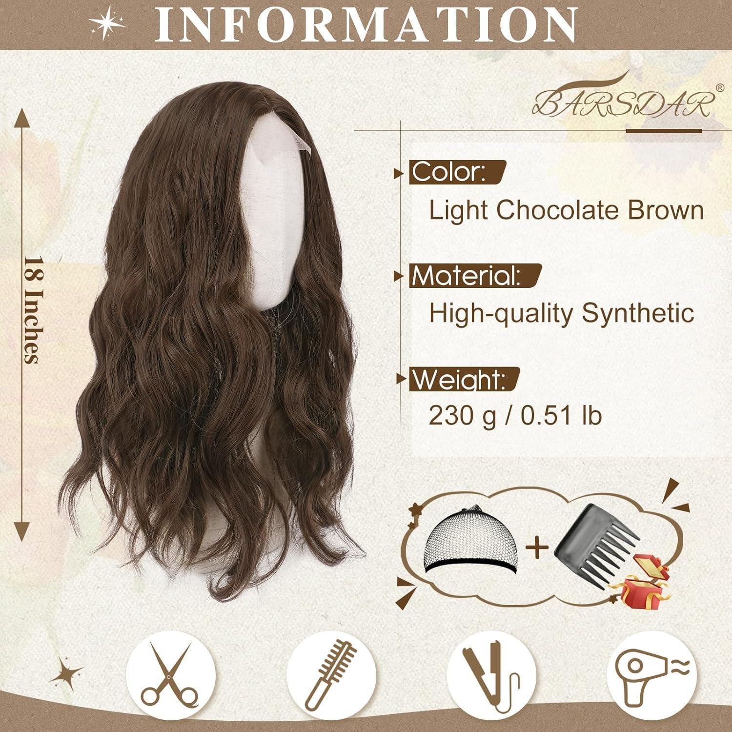LuxusKollektion Kunsthaarperücke Perücke 46cm gewellt Mittelscheitel 46 cm Licht Schokolade Braun