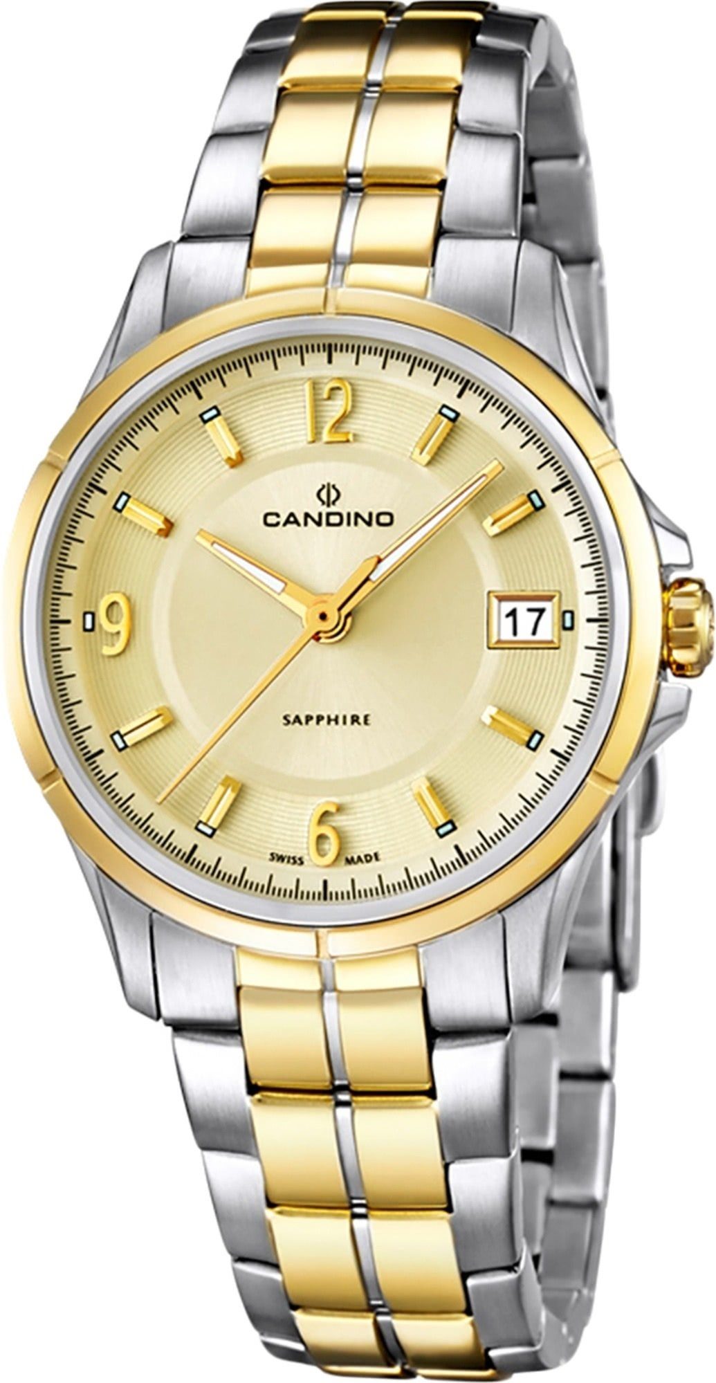 Candino Quarzuhr Candino Damen Uhr Analog C4534/2, Damen Armbanduhr rund, Edelstahl Gelbgold PVD Beschichtungarmband silb