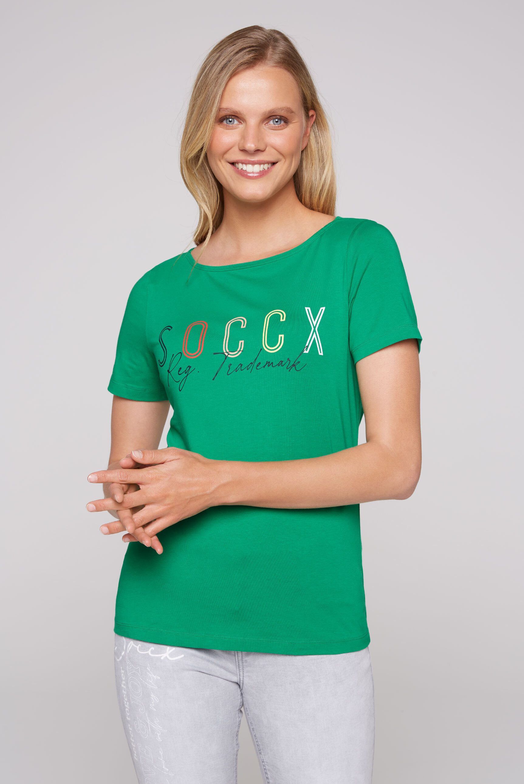 SOCCX Rundhalsshirt mit U-Boot-Ausschnitt