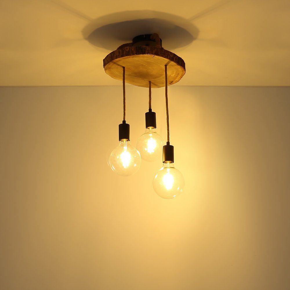 Pendel Holz Globo Lampe Hanfseil Strahler inklusive, Vintage Leuchte Pendelleuchte, Leuchtmittel Hänge nicht Decken