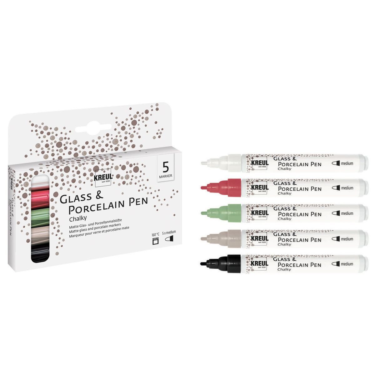 C. KREUL Malstift KREUL Glass & Porcelain Pen Chalky medium 5 Stück Kartonetui