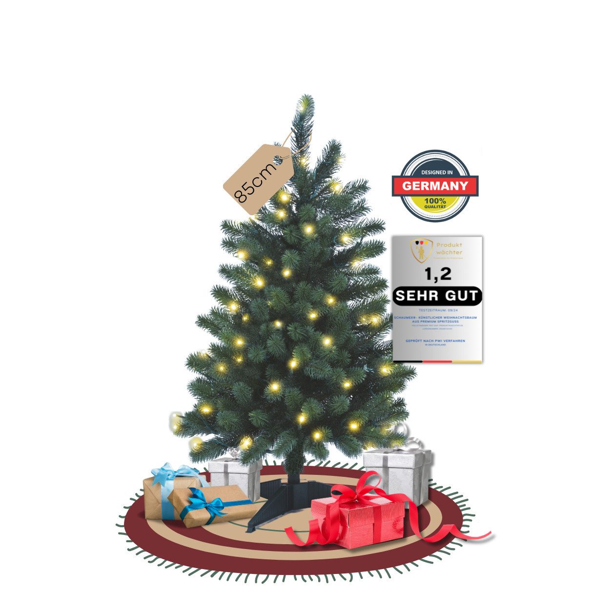 SCHAUMEX Künstlicher Weihnachtsbaum Christbaum 85cm, 120cm, 150cm, 180cm, 210cm, 240cm, Premium Spritzguss Weihnachtsbaum, Naturgetreu, Schwer entflammbar, Hochwertig