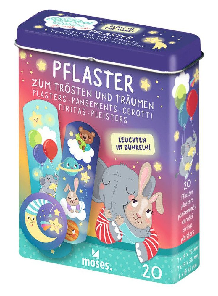 Moses. Verlag Wundpflaster mit leuchtenden Motiven, in Pflasterbox, 20 Heftpflaster in 3 Größen