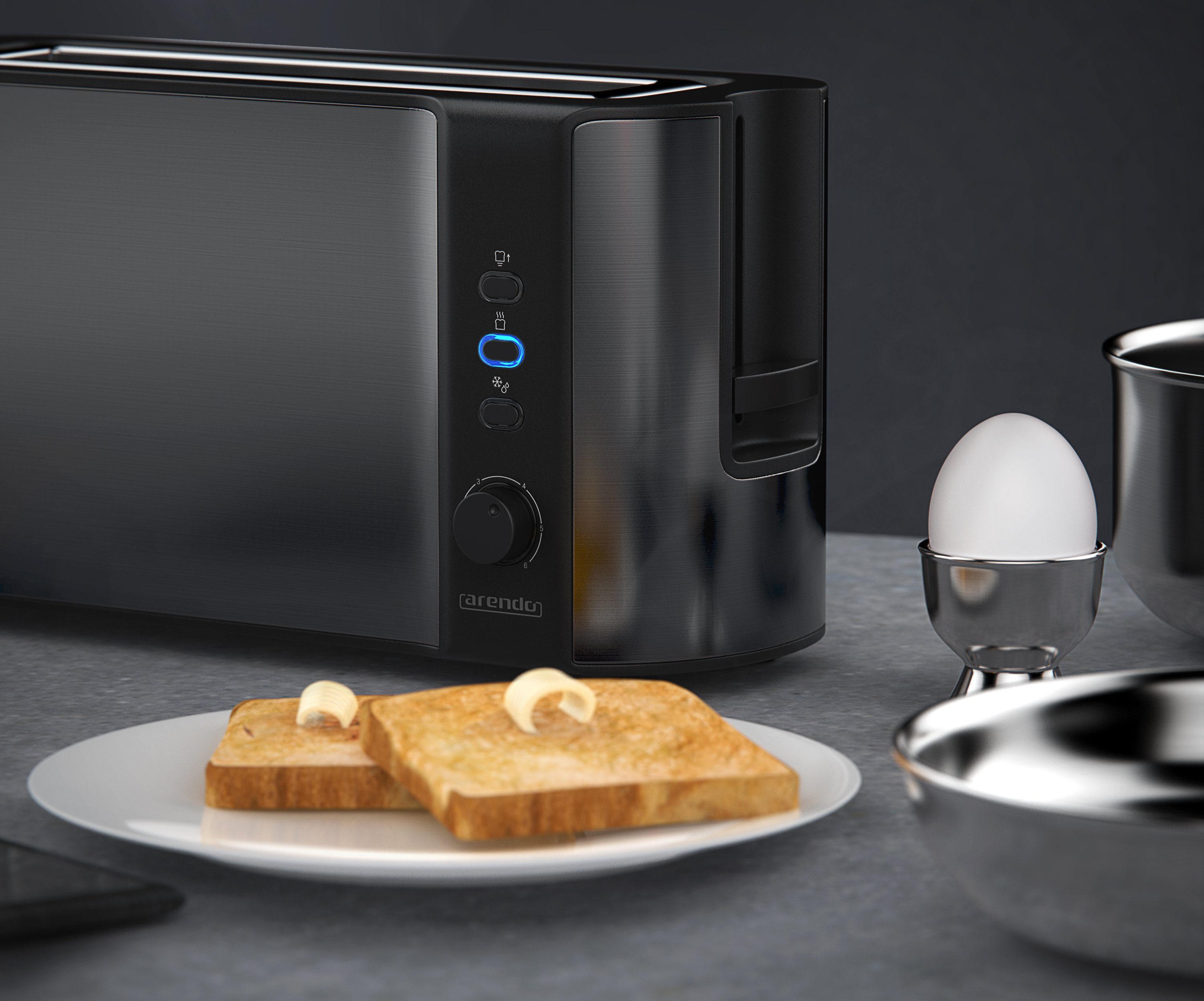 Arendo 1000W Toaster mit Langschlitz für 2 Scheiben Toast und Brötchenaufsatz Eierkocher für 1-3 Eier