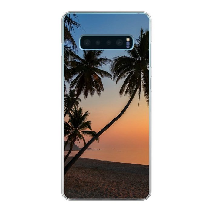 MuchoWow Handyhülle Sonnenuntergang auf einer tropischen Insel mit Palmen Phone Case Handyhülle Samsung Galaxy S10 Lite Silikon Schutzhülle