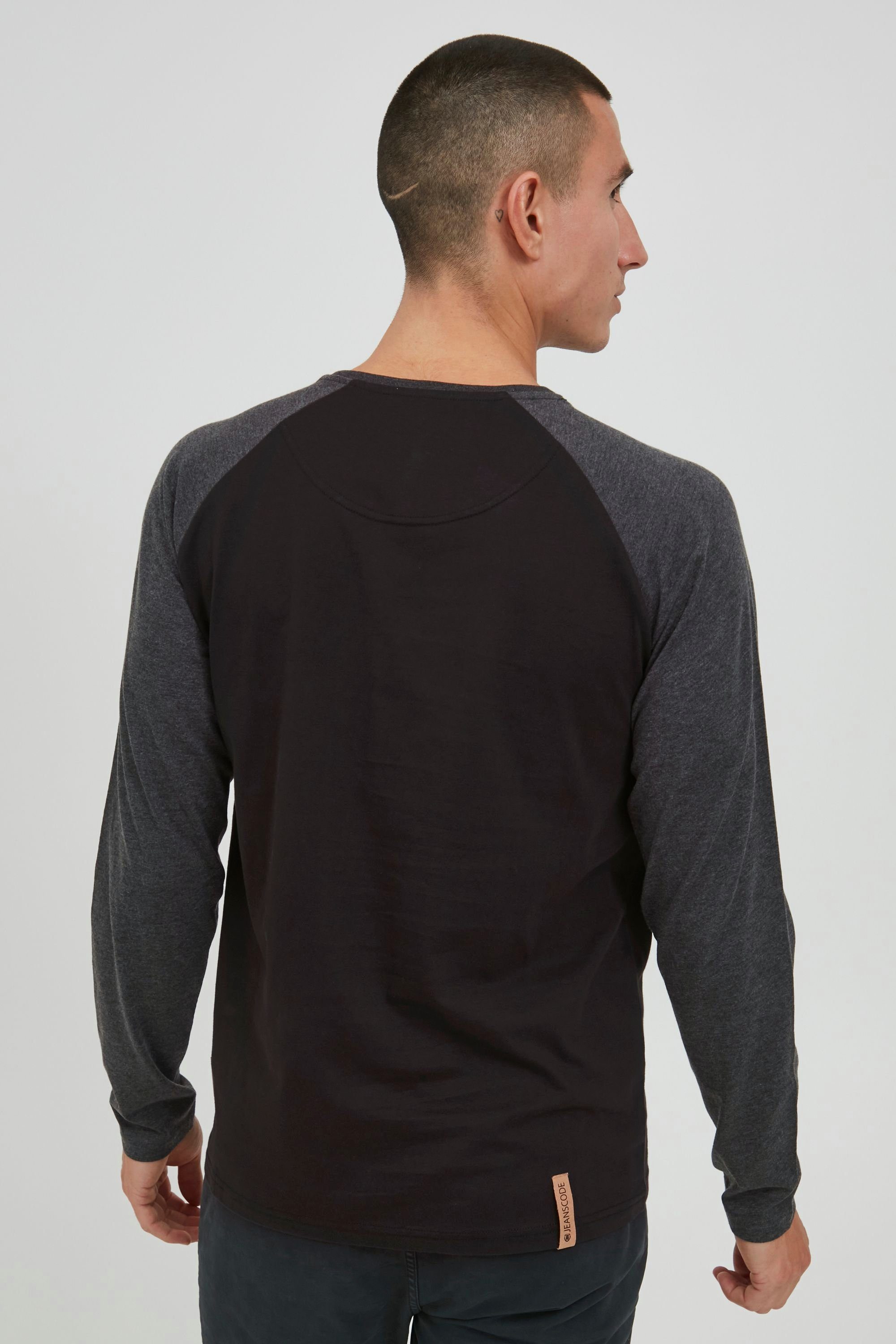 Black Rundhalsshirt - Charcoal im Longsleeve Indicode (9992) IDWinston Baseball-Look