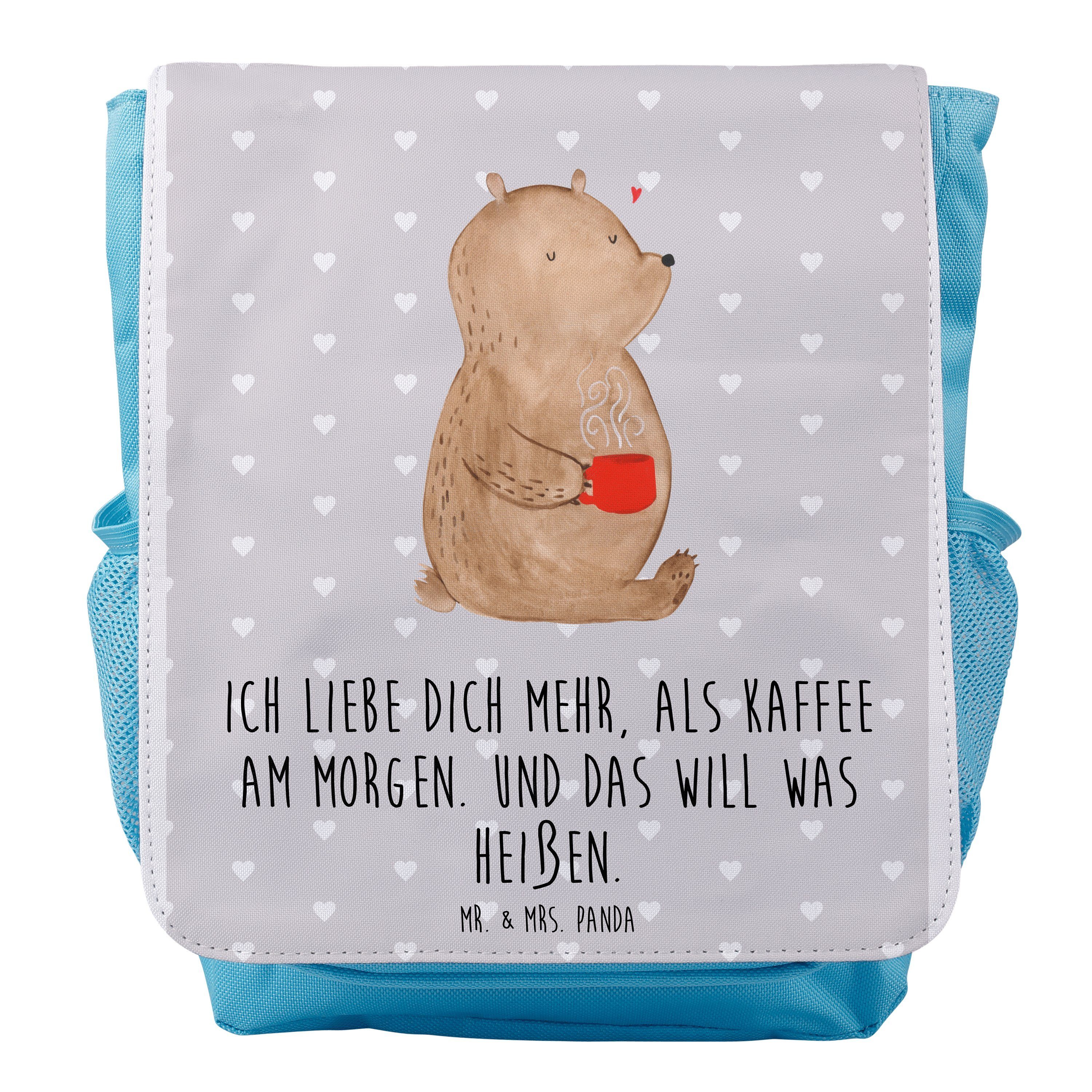 Mr. & Mrs. Panda Kinderrucksack Bär Morgenkaffee - Grau Pastell - Geschenk, Rucksack, Liebesgeschenk