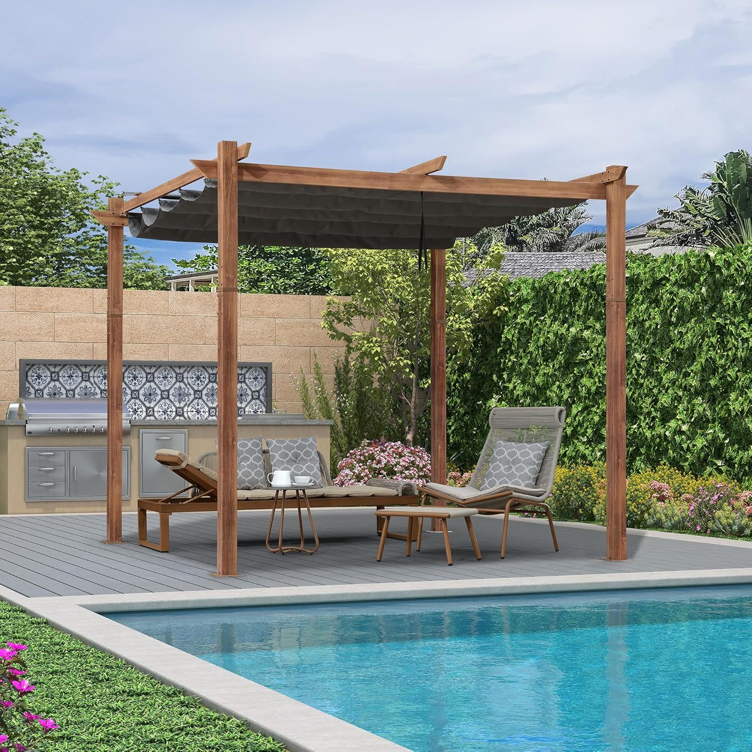 Thumbnail - PURPLE LEAF Pergola 3x3m Aluminium Terassenüberdachung Garten Pavillon, BxTxH: 300,00x300x245,00 cm, mit schiebedach, UV...