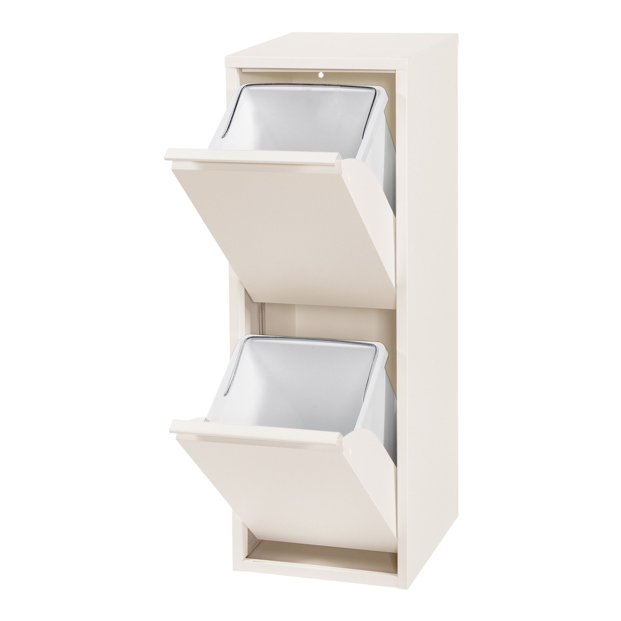 en.casa Mülltrennsystem, »Sollentuna« mit 2 Kippfächern Metall 2 x 14 L Eimer Pfefferweiß