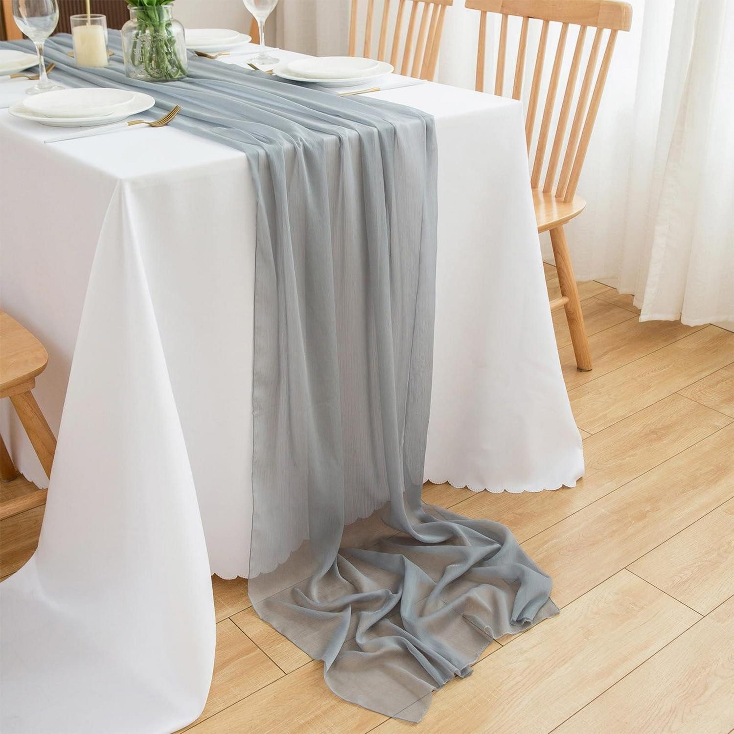 LuxusKollektion Tischläufer Tischläufer Chiffon Grau 70x300cm
