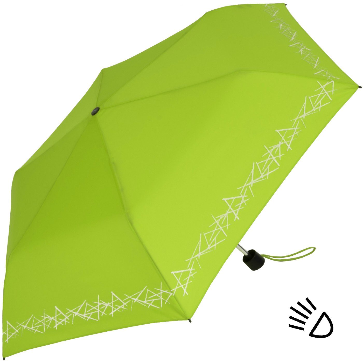 Knirps® Taschenregenschirm Kinderschirm 4Kids reflective limette Reflexborte, uni, Sicherheit Schulweg, dem auf mit leicht