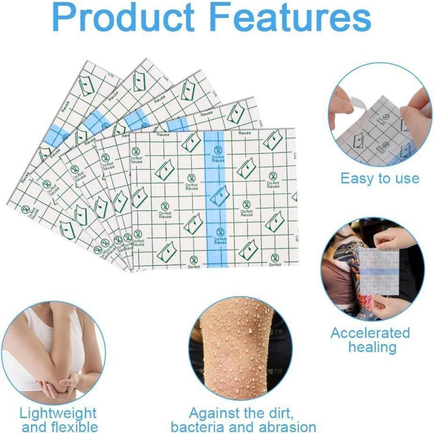 LuxusKollektion Bandagierunterlage Tattoo Folie Pflaster Wasserdicht Aftercare 10cm X 12cm (60 Blätter)