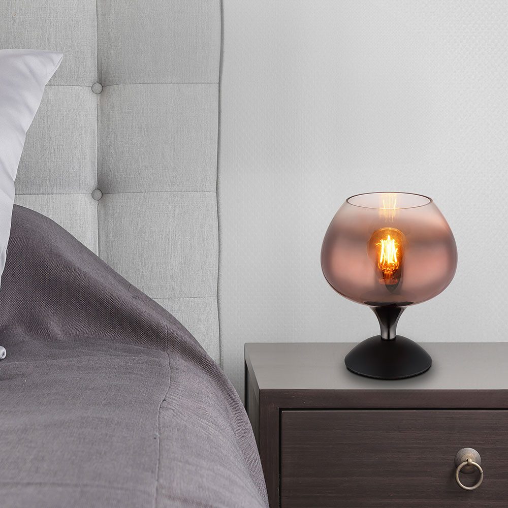 GLOBO LIGHTING Tischleuchte, Leuchtmittel nicht inklusive, Schlafzimmerleuchte Tischlampe Beistellleuchte 1x E27 Glas kupfer