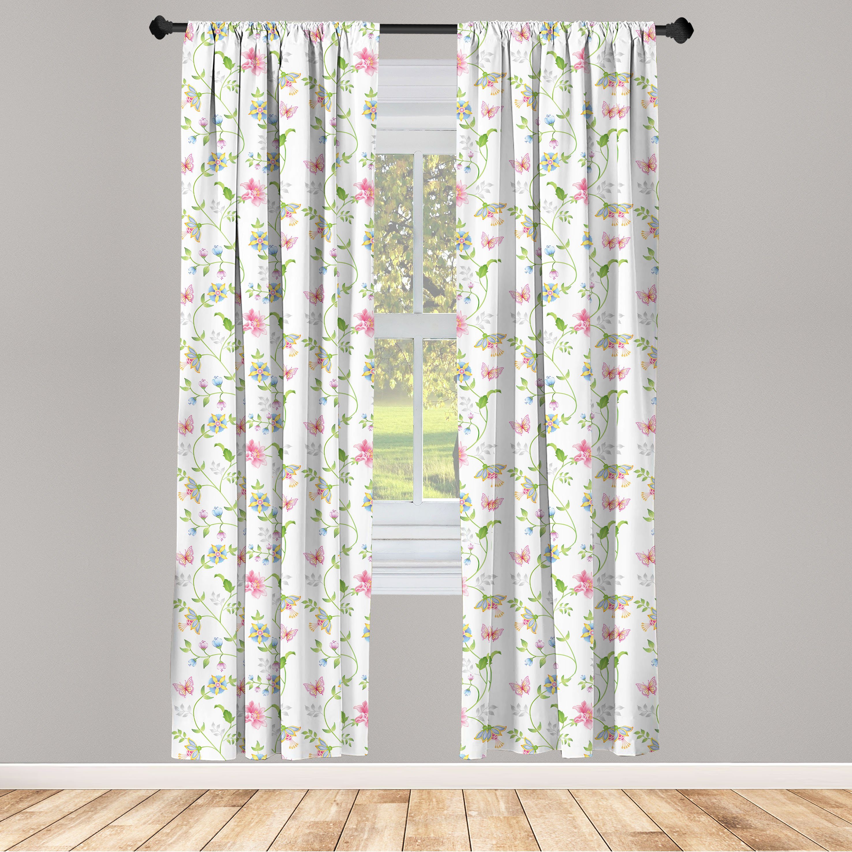 Gardine Vorhang für Wohnzimmer Schlafzimmer Dekor, Abakuhaus, Microfaser, Blume Blüten und Schmetterlinge