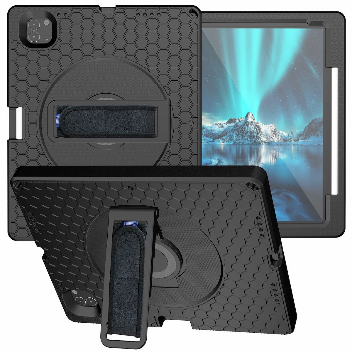 Wigento Tablet-Hülle »Für Apple iPad Pro 12.9 2022 / 2021 / 2020 / 2018  aufstellbare Outdoor Hybrid Schwarz Tablet Tasche Etuis«