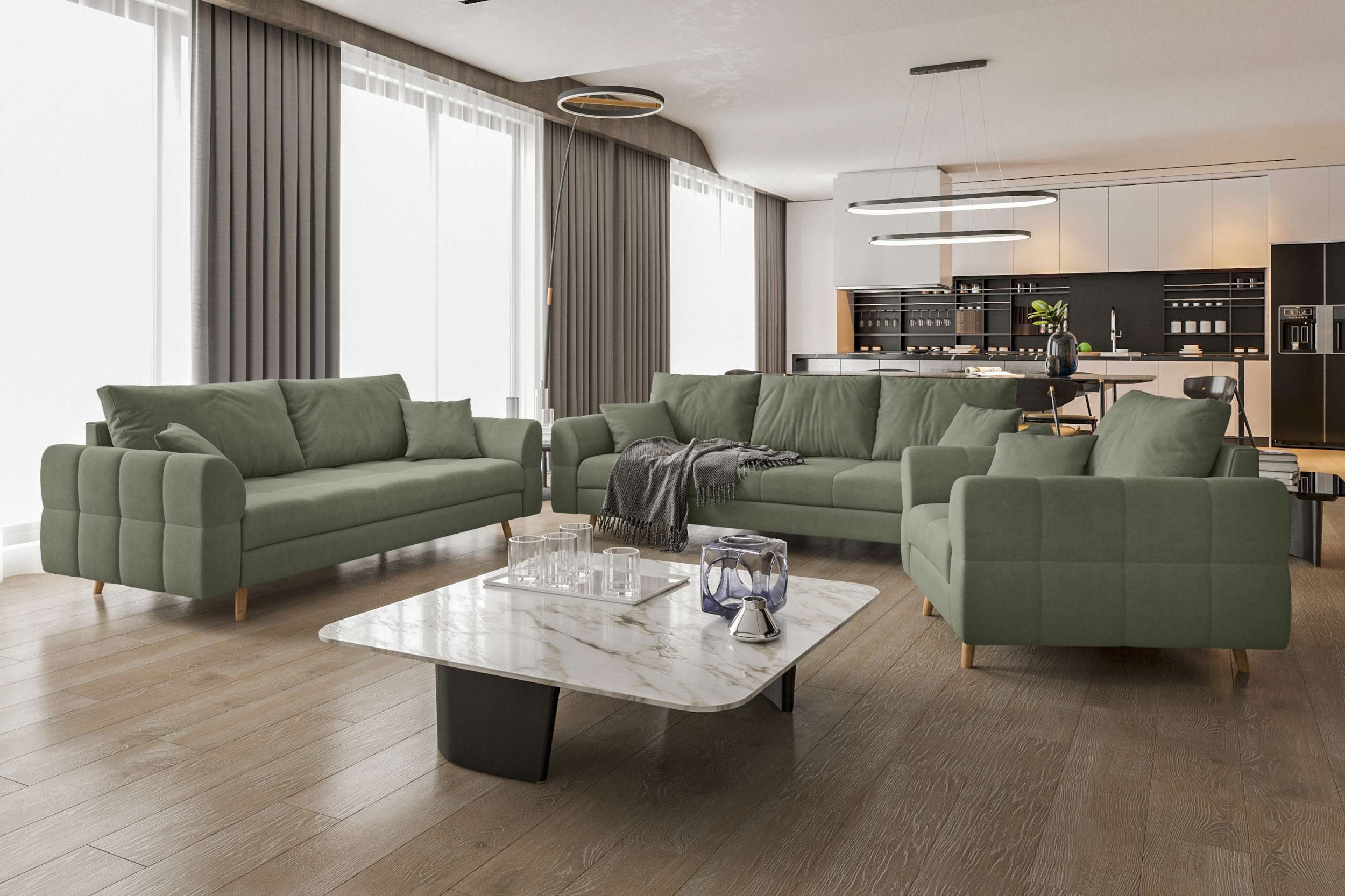 99rooms Polstergarnitur Bello, (Couchgarnitur, Set (3-tlg), günstig online kaufen