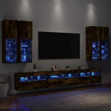 vidaXL TV-Wand 7-tlg. TV-Wohnwand mit LED-Leuchten Räuchereiche, (1-St)