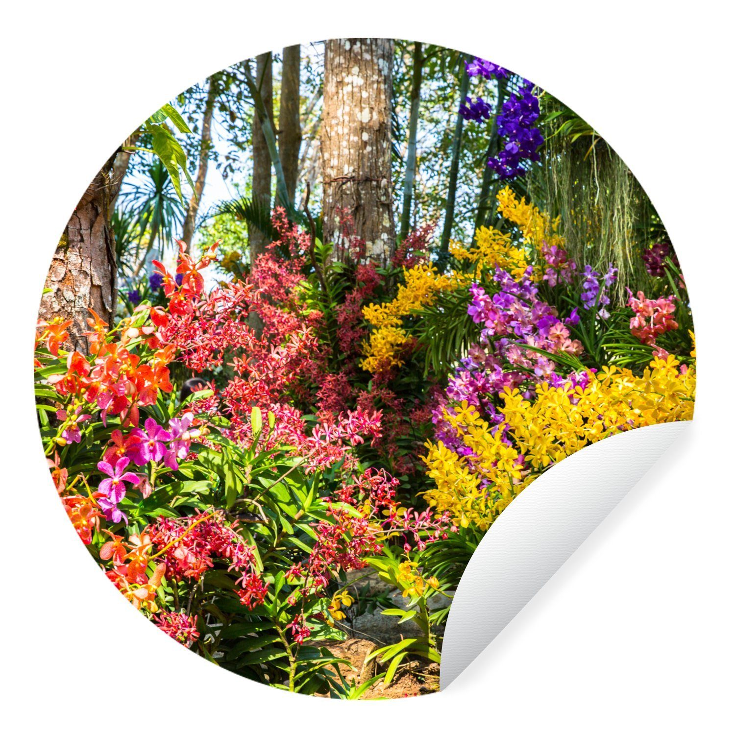 MuchoWow Wandsticker Blumen - Regenbogen - Wald - Jahreszeiten (1 St), Tapetenkreis für Kinderzimmer, Tapetenaufkleber, Rund, Wohnzimmer