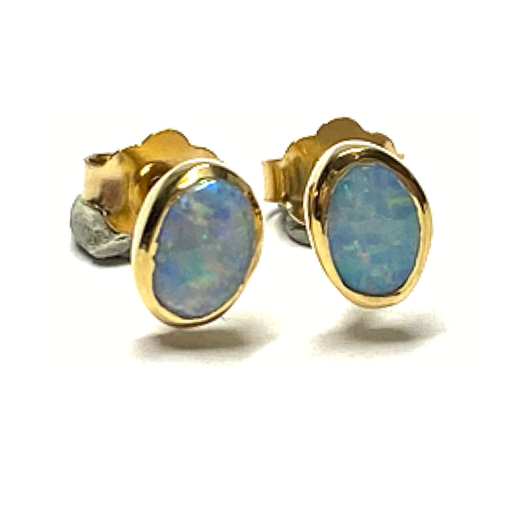 Ohrstecker-Set Ohrring 925/- Silber vergoldet Edelopal oval 5x7mm Ohrstecker