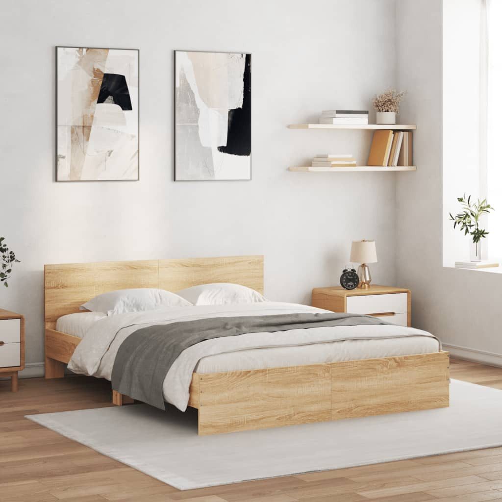 furnicato Bettgestell mit Kopfteil Sonoma-Eiche 140x200 günstig online kaufen