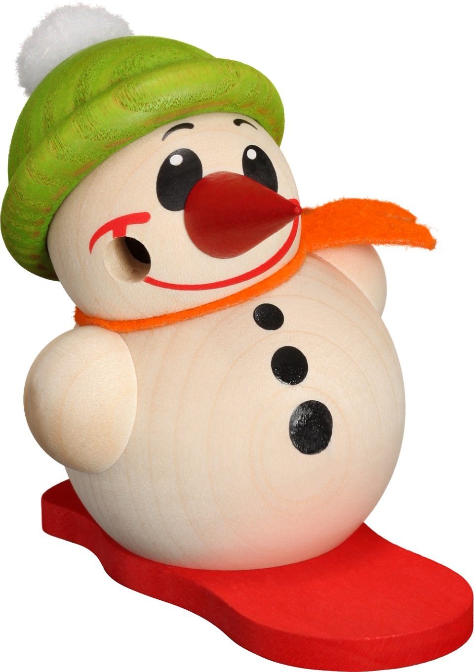 Seiffener Volkskunst Räuchermännchen Kugelräucherfigur Cool Man klein mit Snowboard und Bommelmütze, (1 St), Handarbeit aus dem Erzgebirge